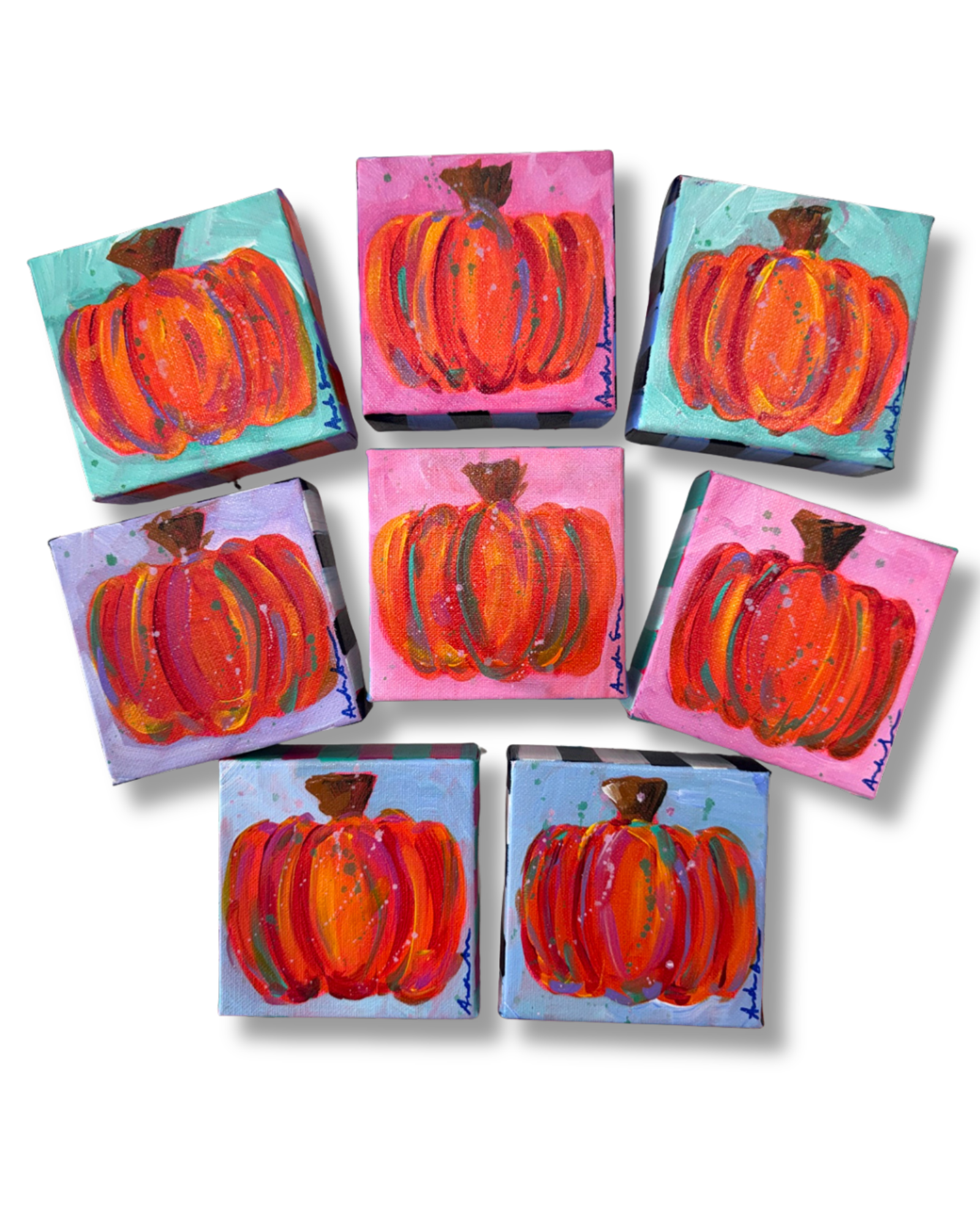 Pumpkin Original 4x4 Painting | Whimsical Fall Halloween Home Decor Art