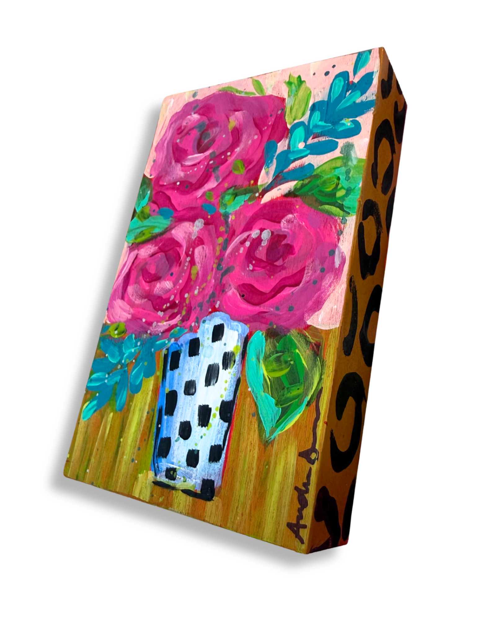 Floral Bouquet Original Painting Block | Whimsical Home Decor Art