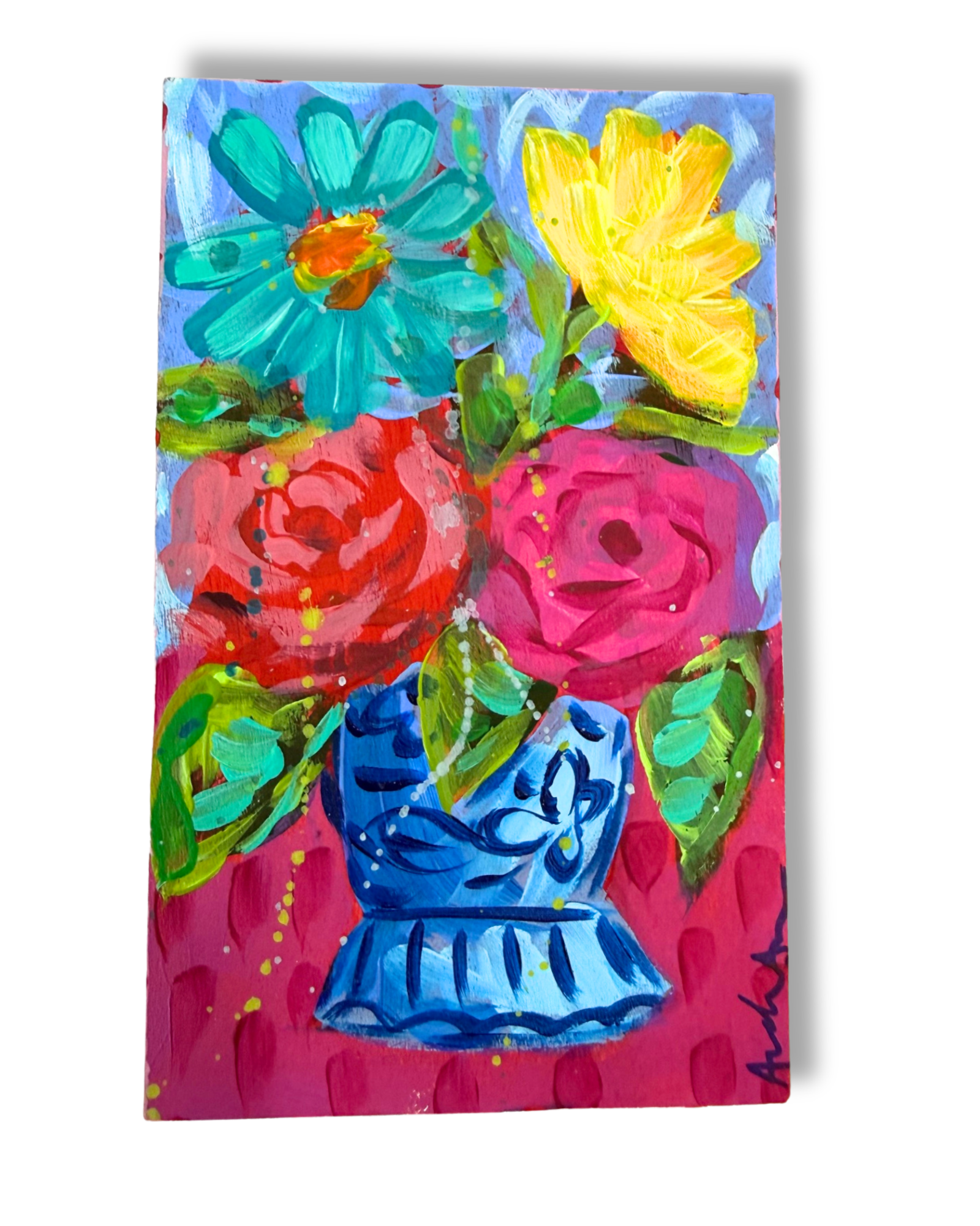 Floral Bouquet Original Painting Block | Whimsical Home Decor Art