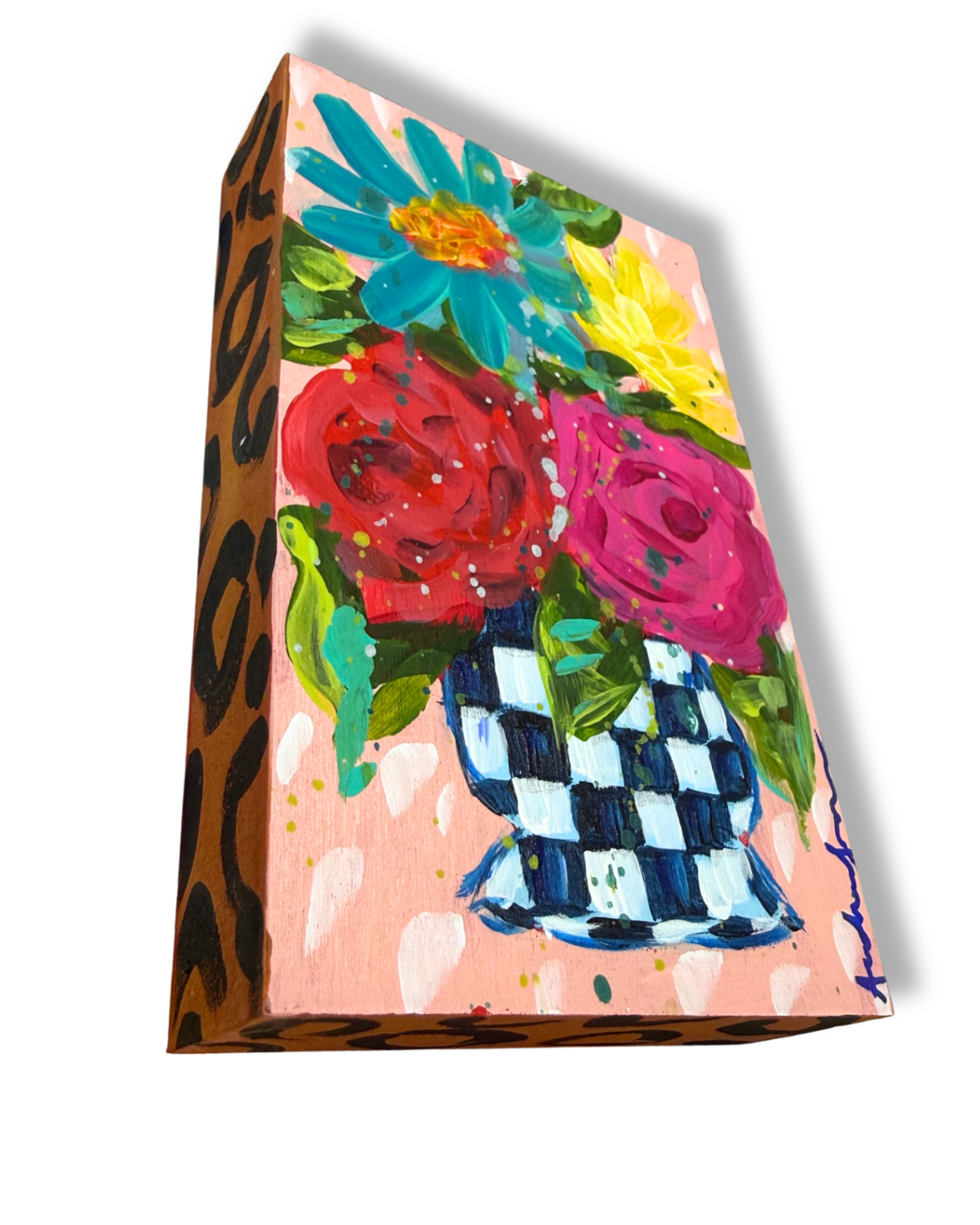 Floral Bouquet Original Painting Block | Whimsical Home Decor Art