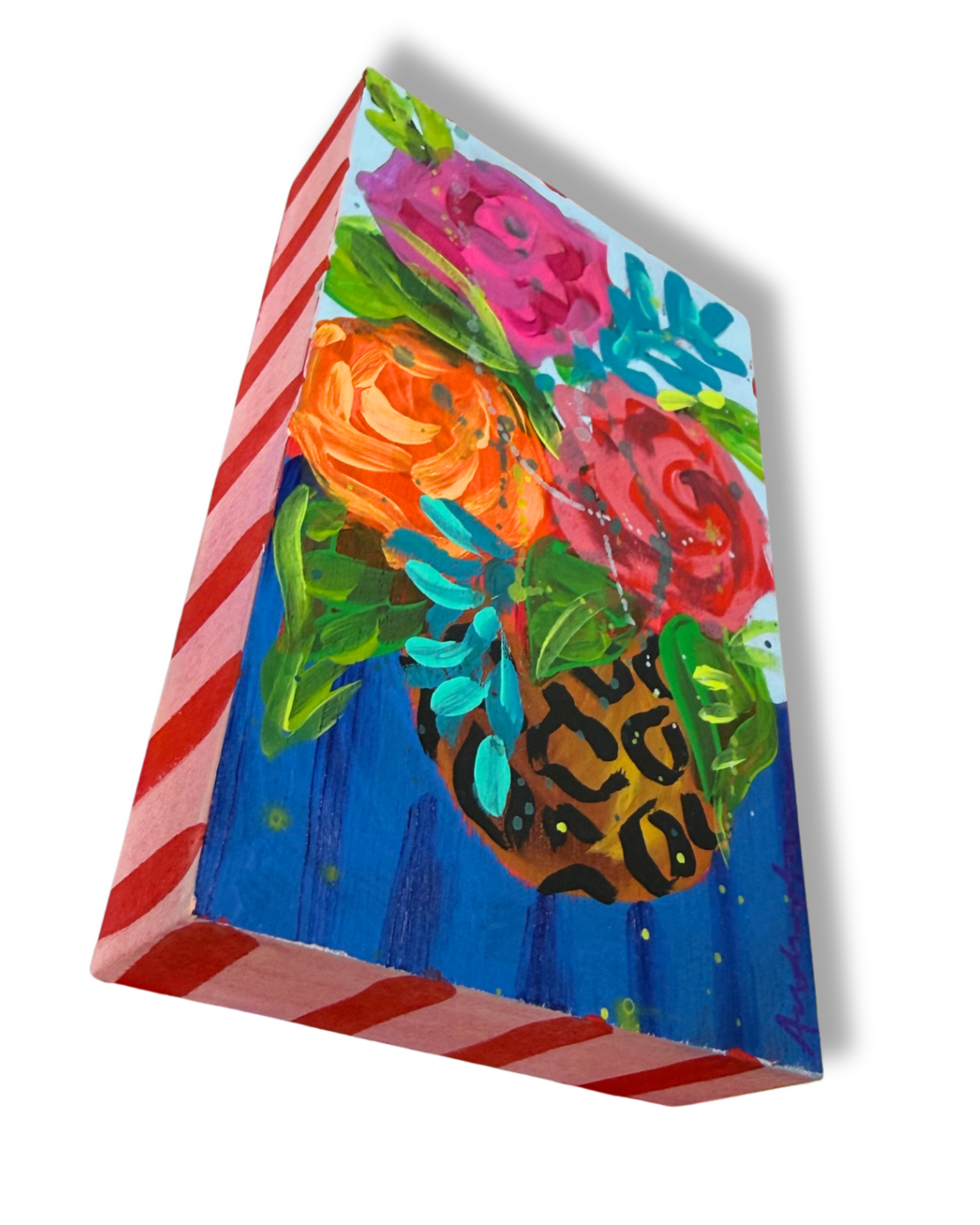 Floral Bouquet Original Painting Block | Whimsical Home Decor Art