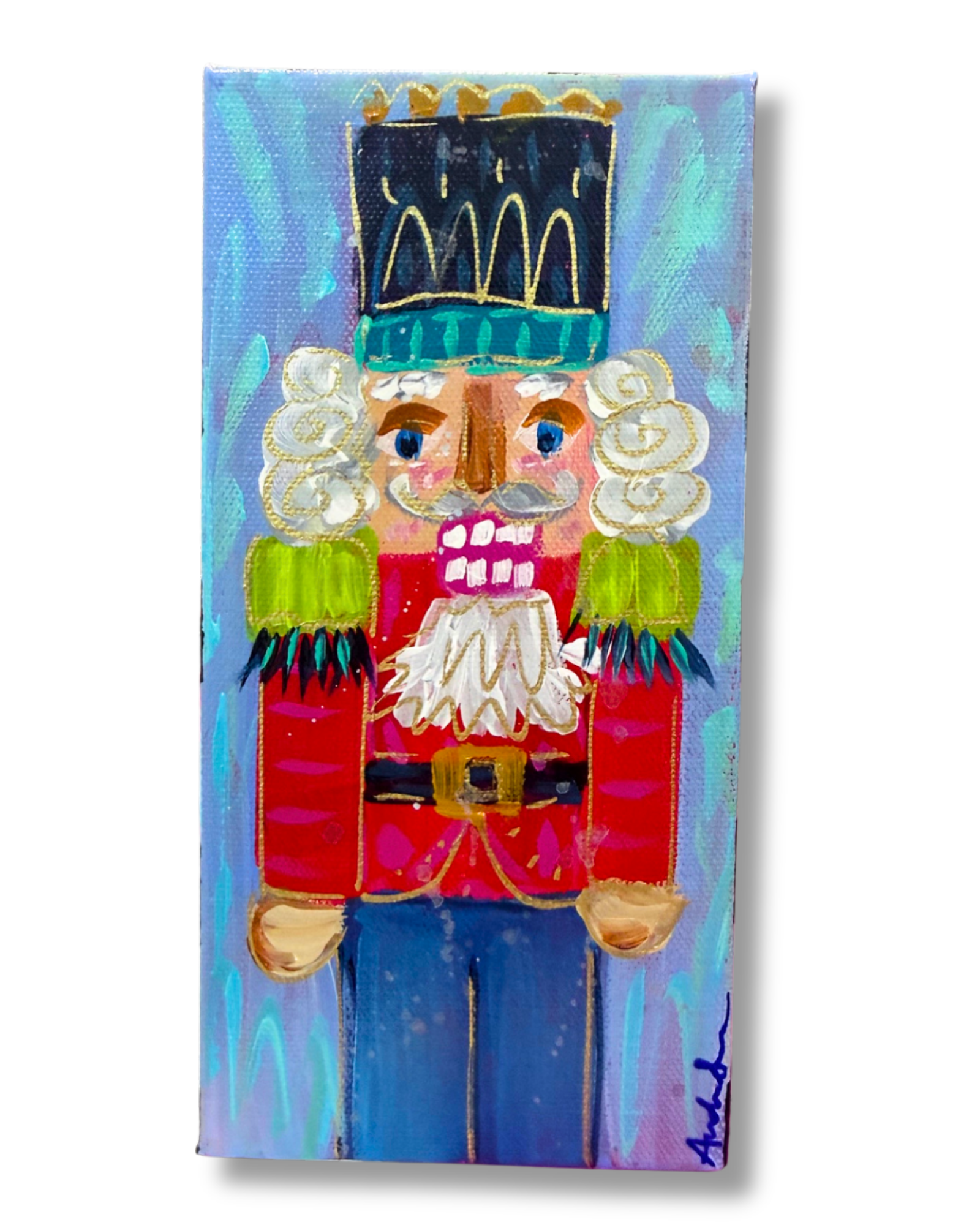 Nutcracker 4x8 Original Painting | Whimsical Christmas Art Decor