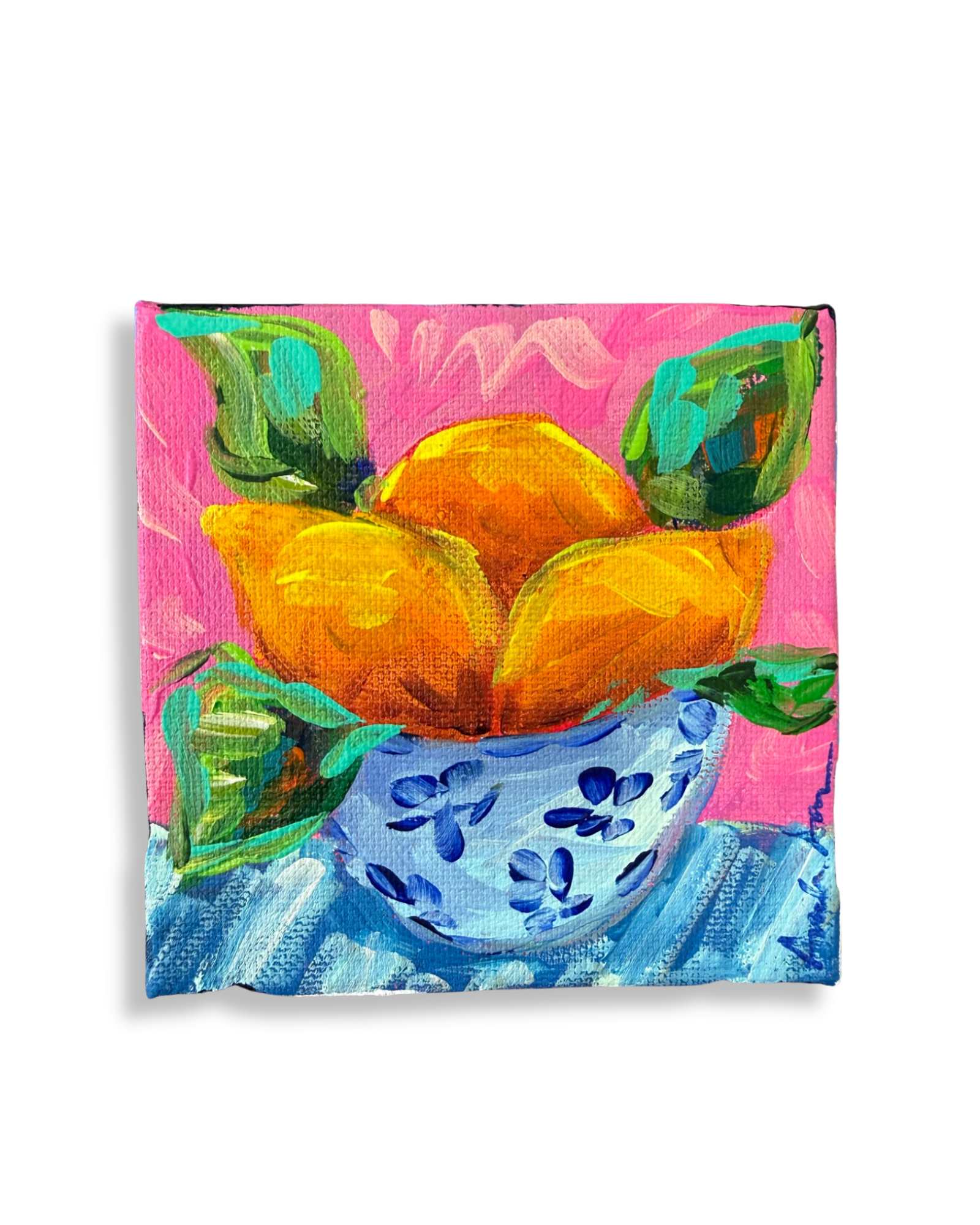 Lemon Blue and White Original Painting | Whimsical Home Decor Art