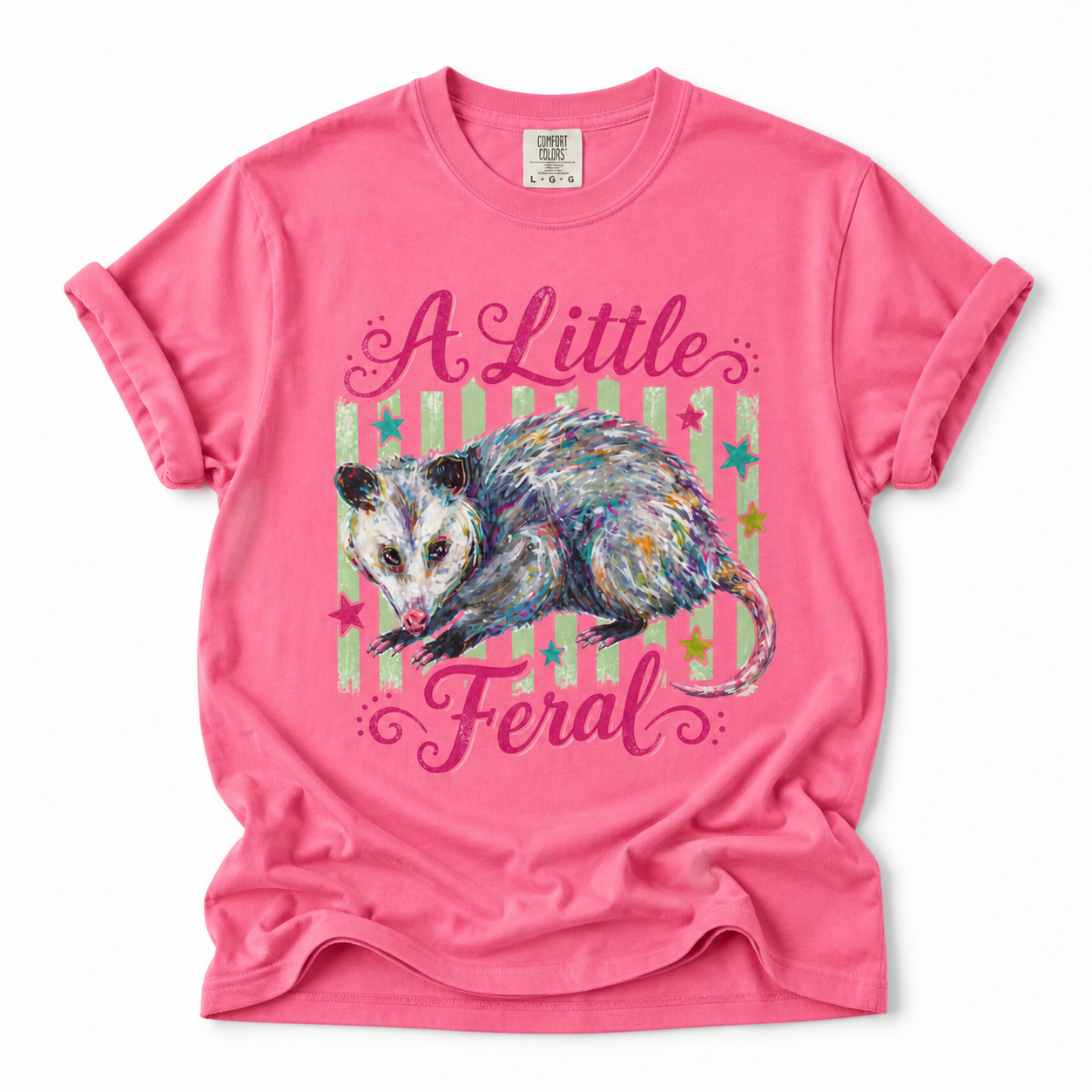 Title: A Little Feral T-Shirt | Colorful Possum Graphic Tee