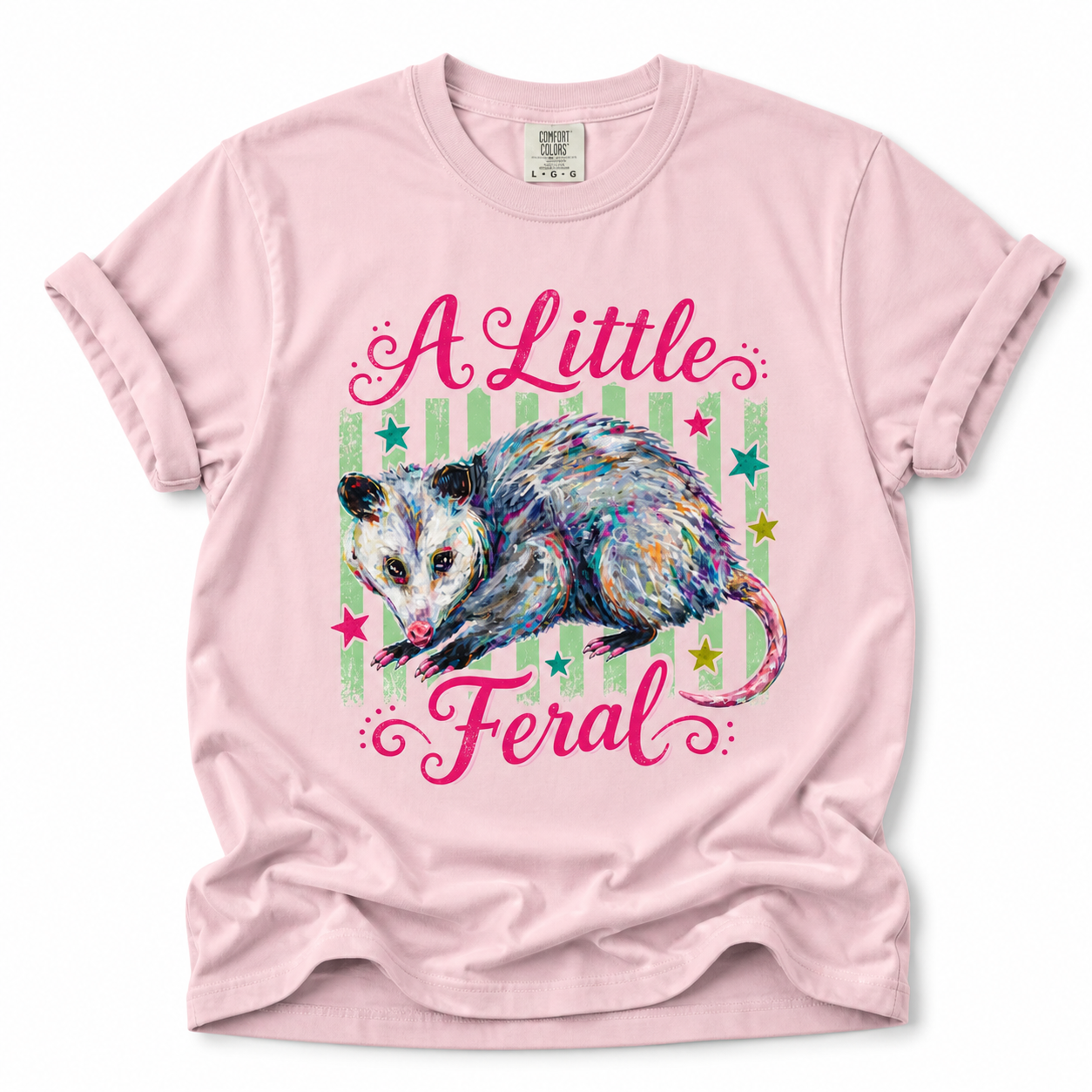 Title: A Little Feral T-Shirt | Colorful Possum Graphic Tee