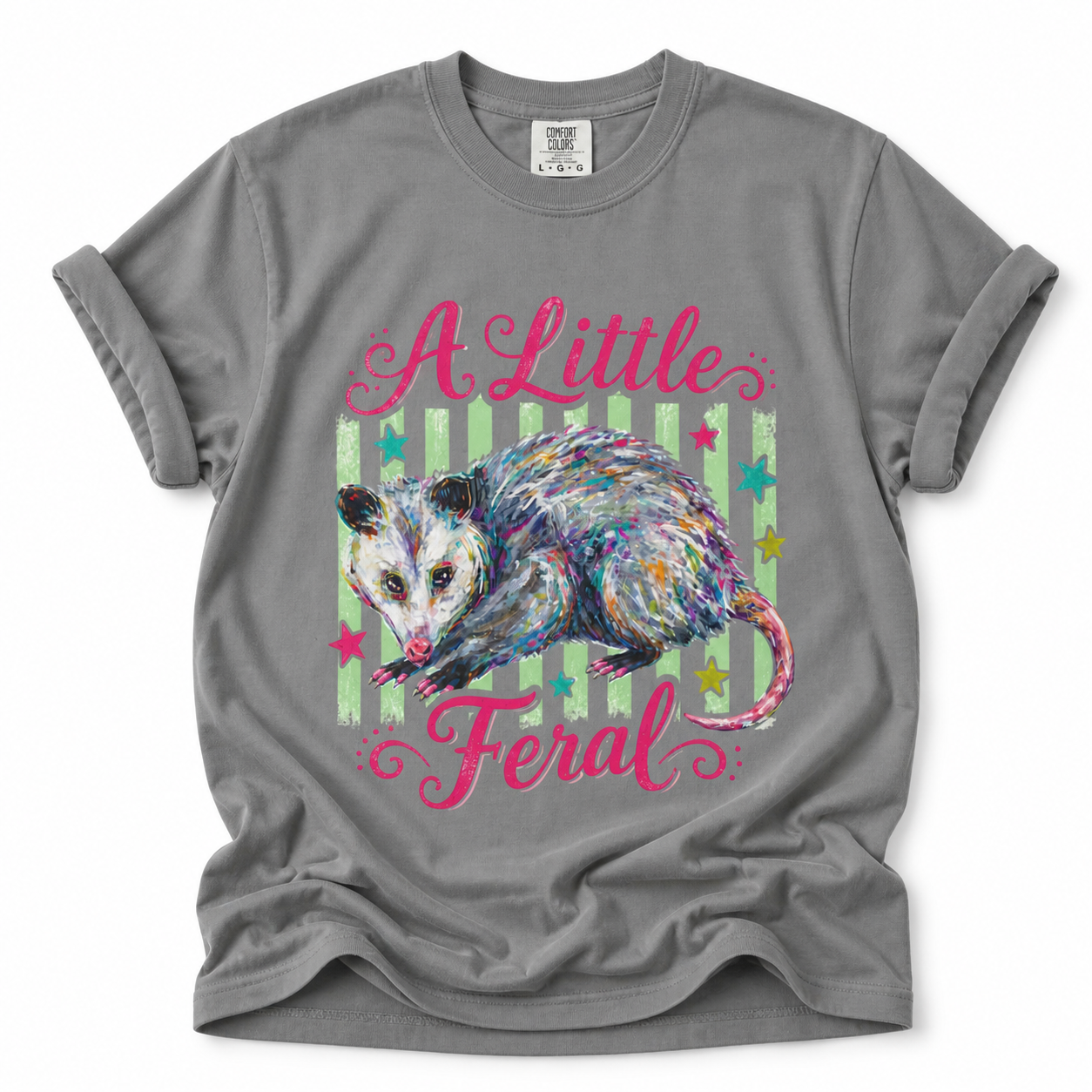 Title: A Little Feral T-Shirt | Colorful Possum Graphic Tee