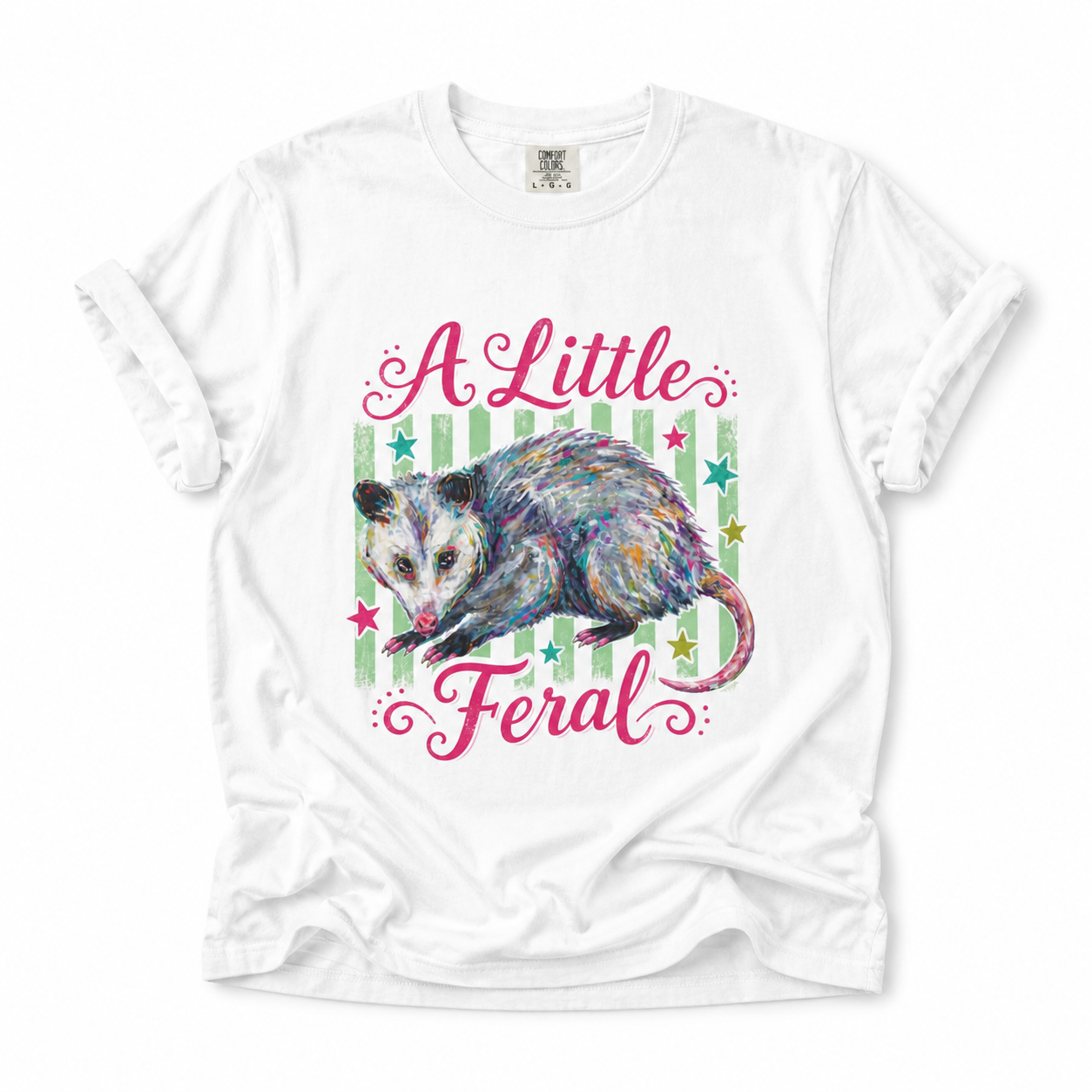 Title: A Little Feral T-Shirt | Colorful Possum Graphic Tee