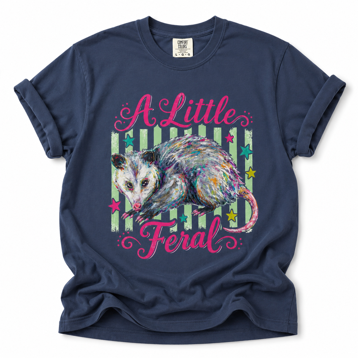 Title: A Little Feral T-Shirt | Colorful Possum Graphic Tee