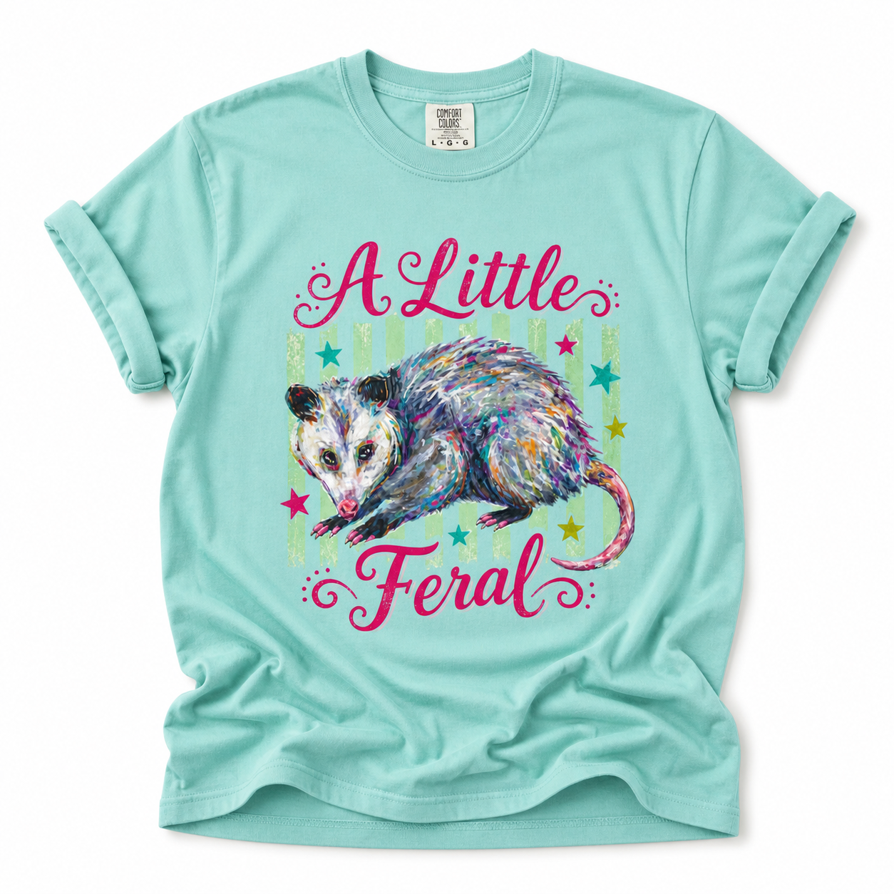 Title: A Little Feral T-Shirt | Colorful Possum Graphic Tee