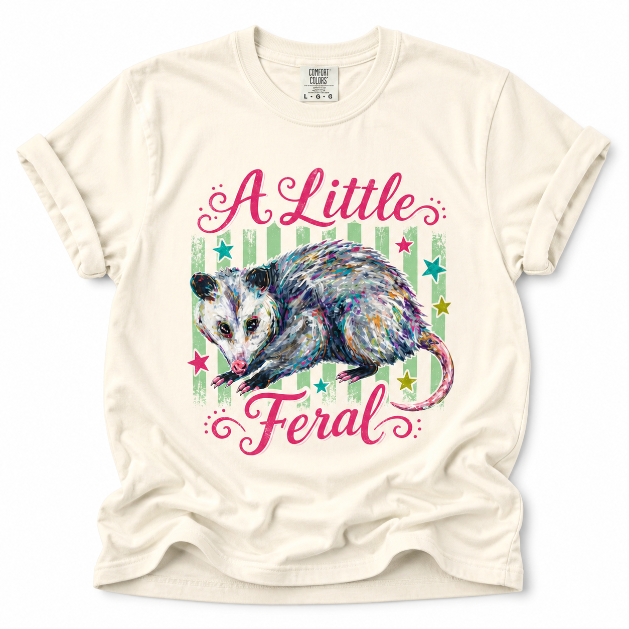 Title: A Little Feral T-Shirt | Colorful Possum Graphic Tee