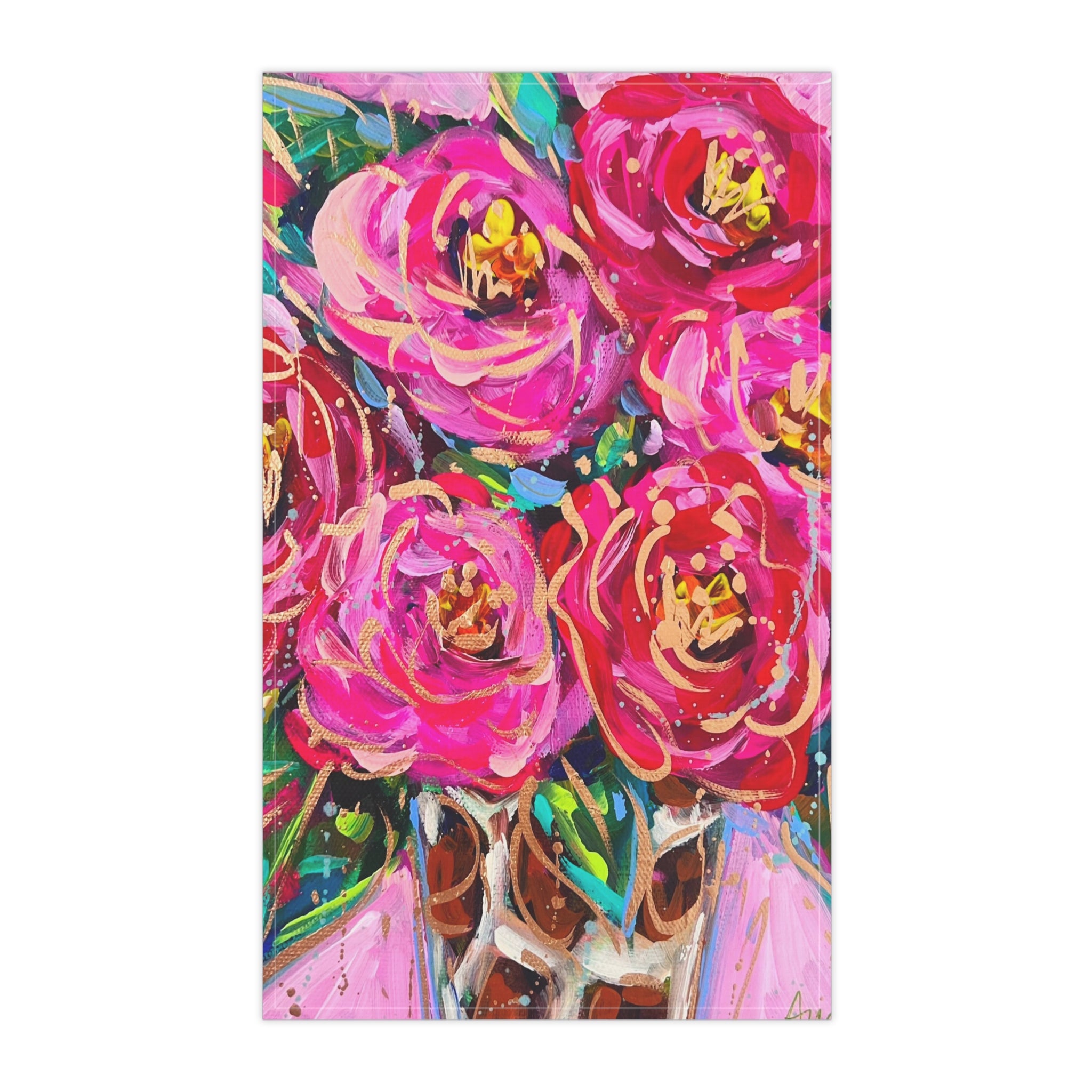 Red Roses Leopard Vase Tea Towel