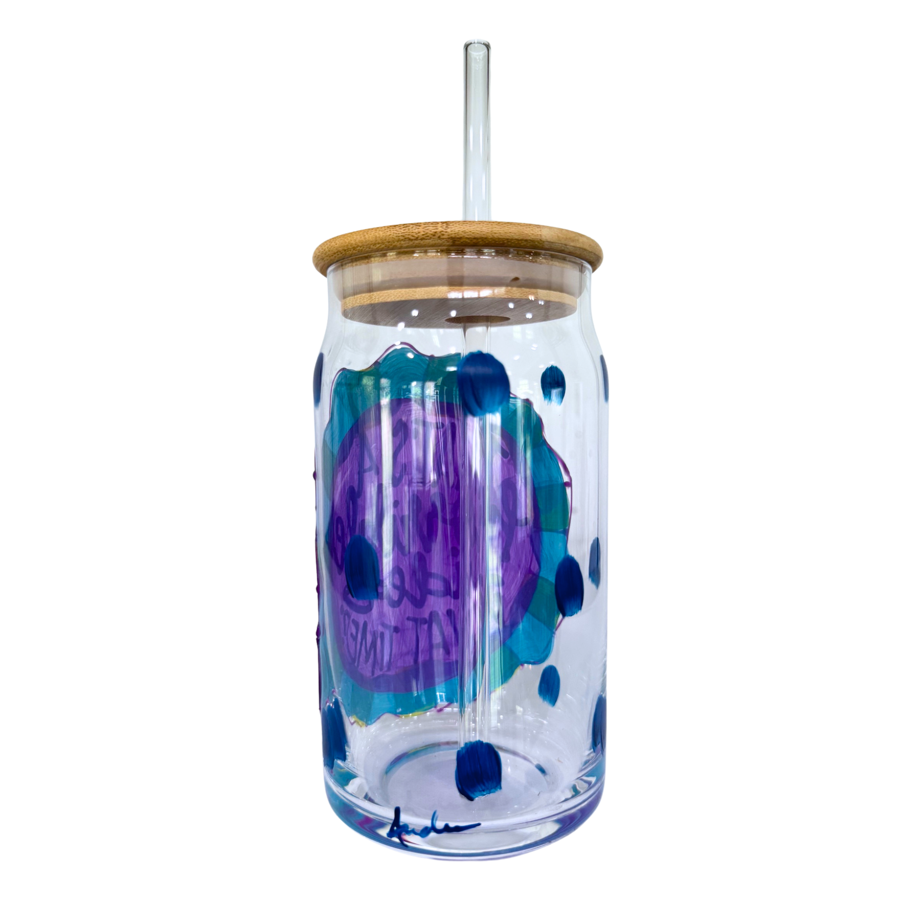 Horrible Idea Hand Painted Can Glass with Straw