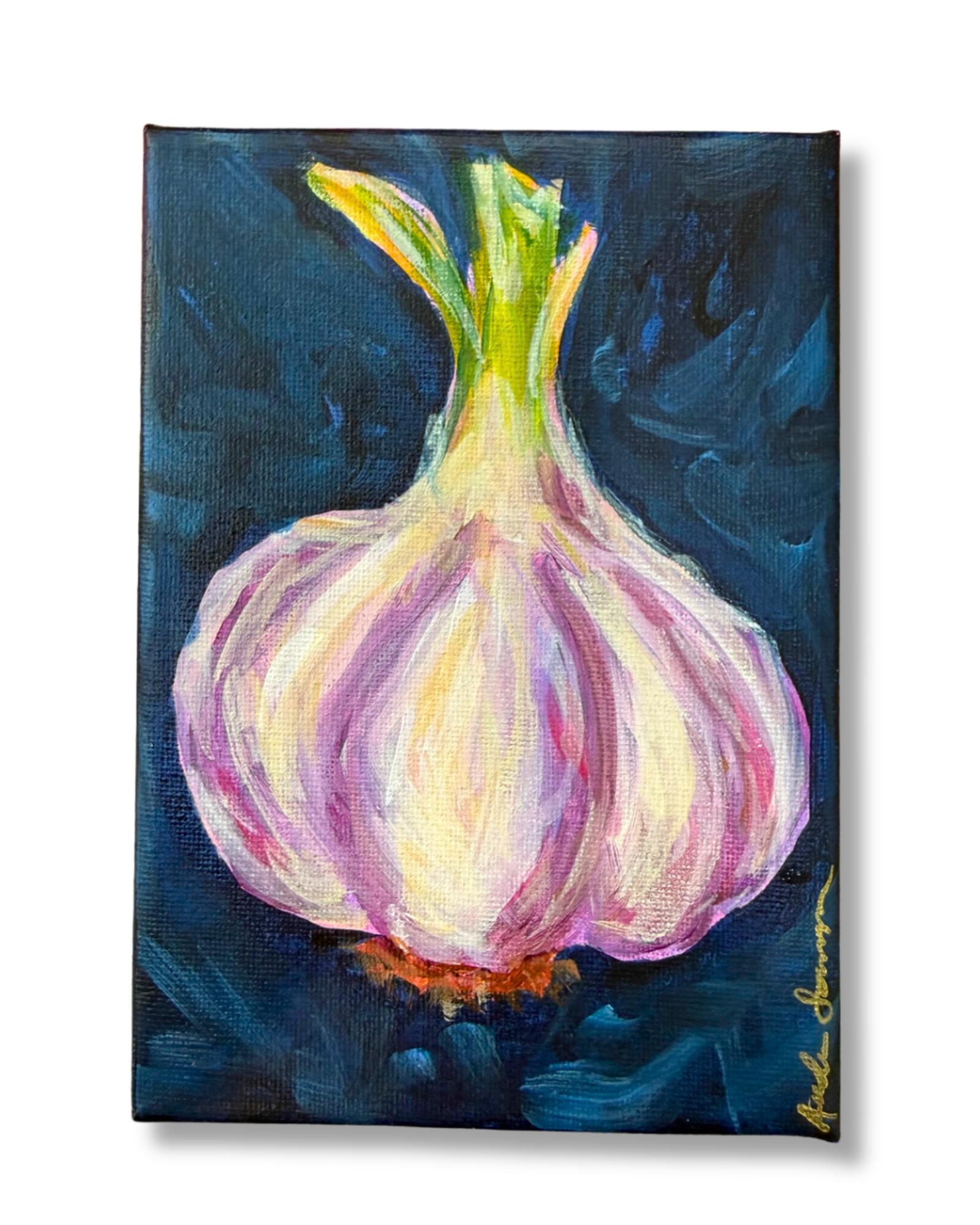 Garlic Bulb Original 5x7 Painting | Whimsical Home Decor Art
