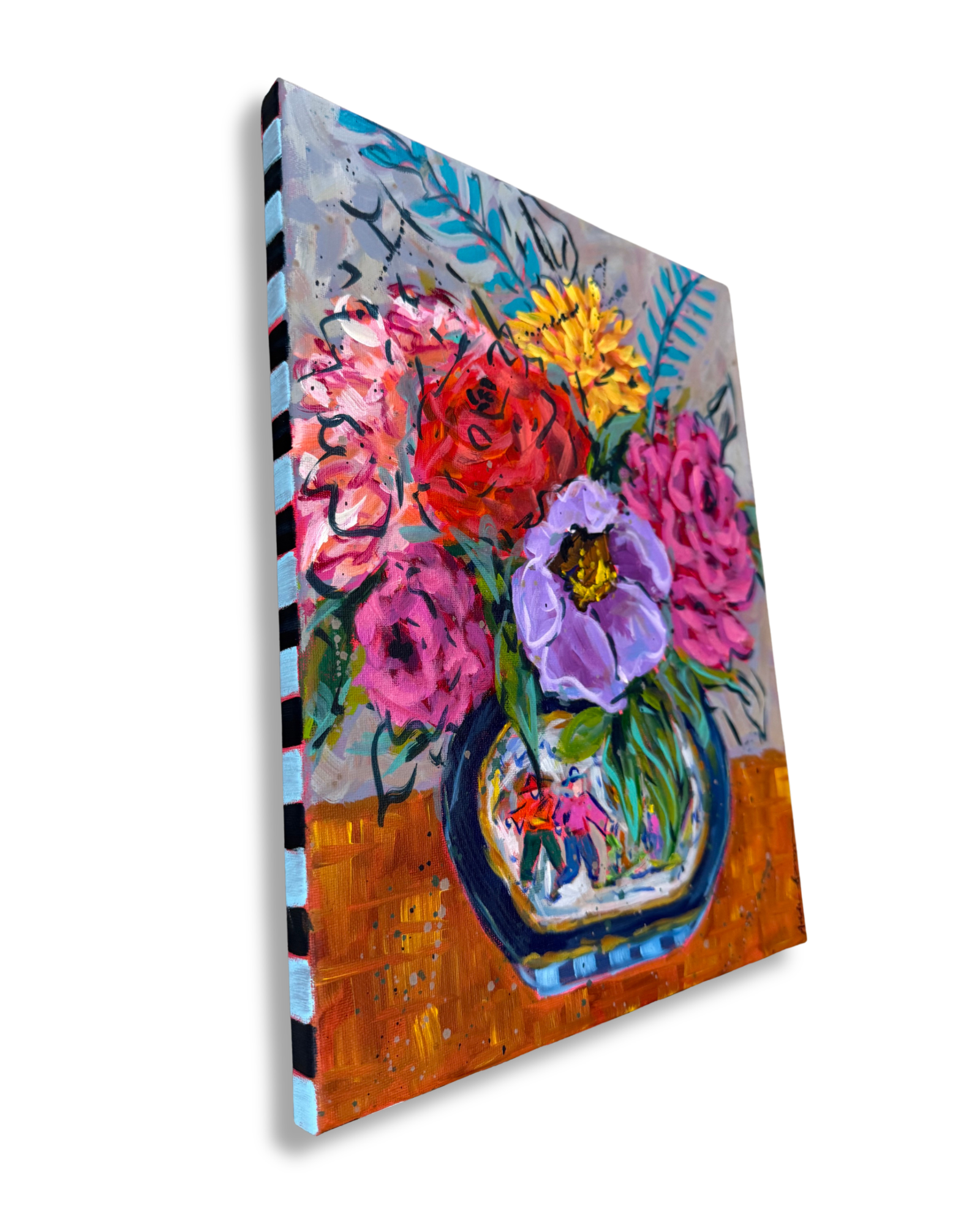 Chinoiserie Vase Floral Original 11x14 Painting | Whimsical Home Decor Art