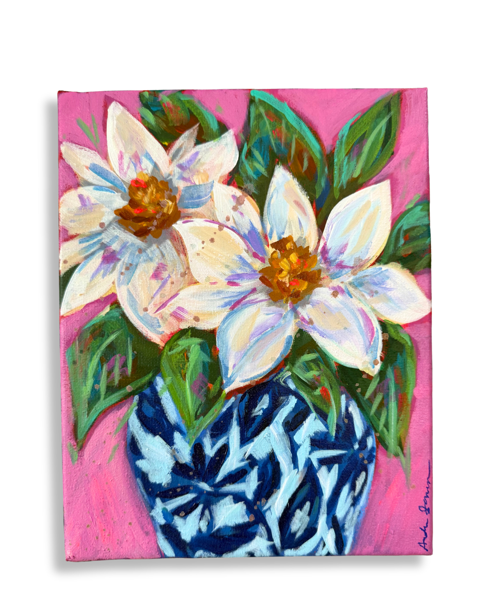Magnolia Bouquet Original 8x10 Painting | Whimsical Home Decor Art