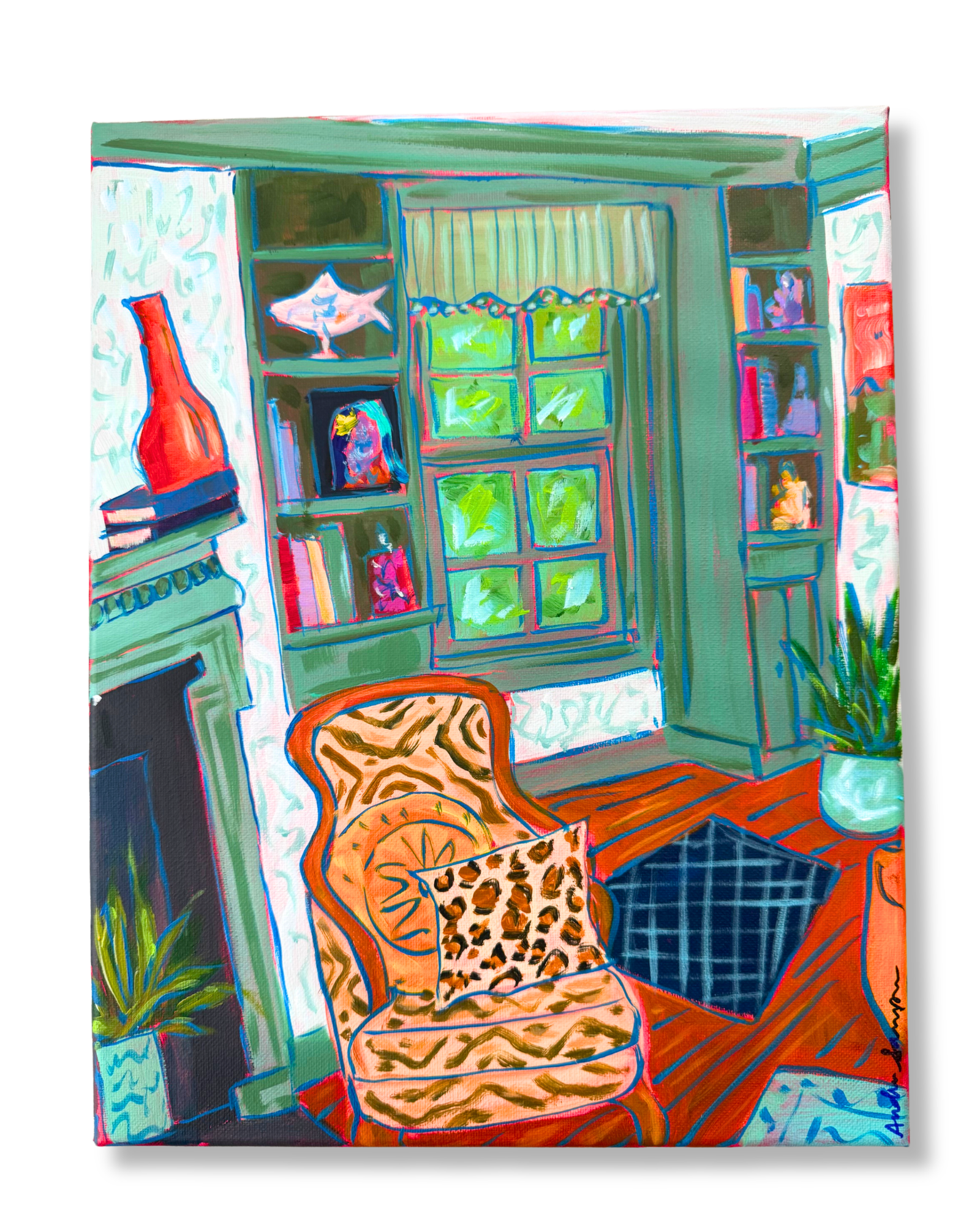 Living Room Original 11x14 Painting | Interior Maximalist Home Decor Art