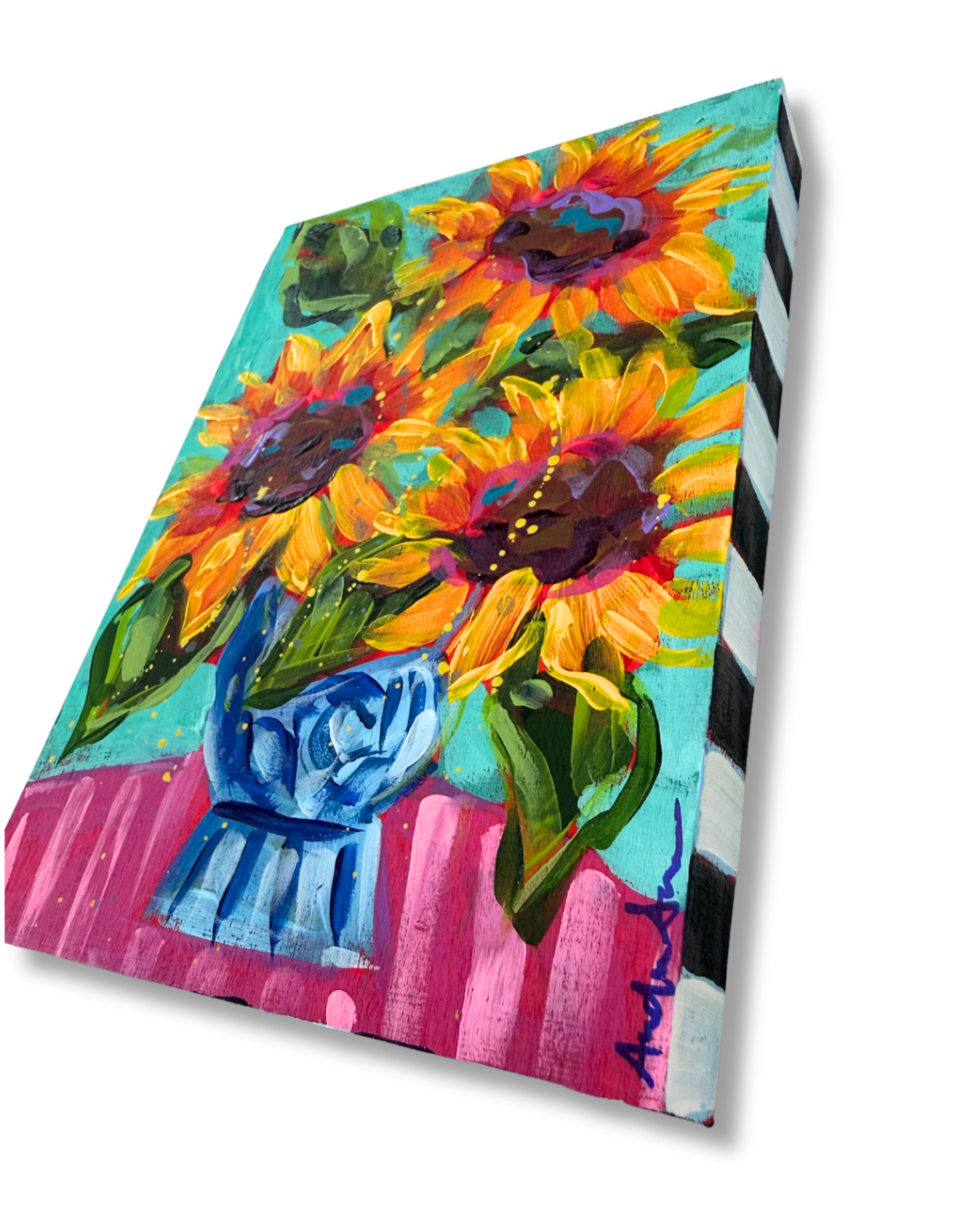 Sunflower Floral Bouquet Original 5x7 Painting | Whimsical Home Decor Art