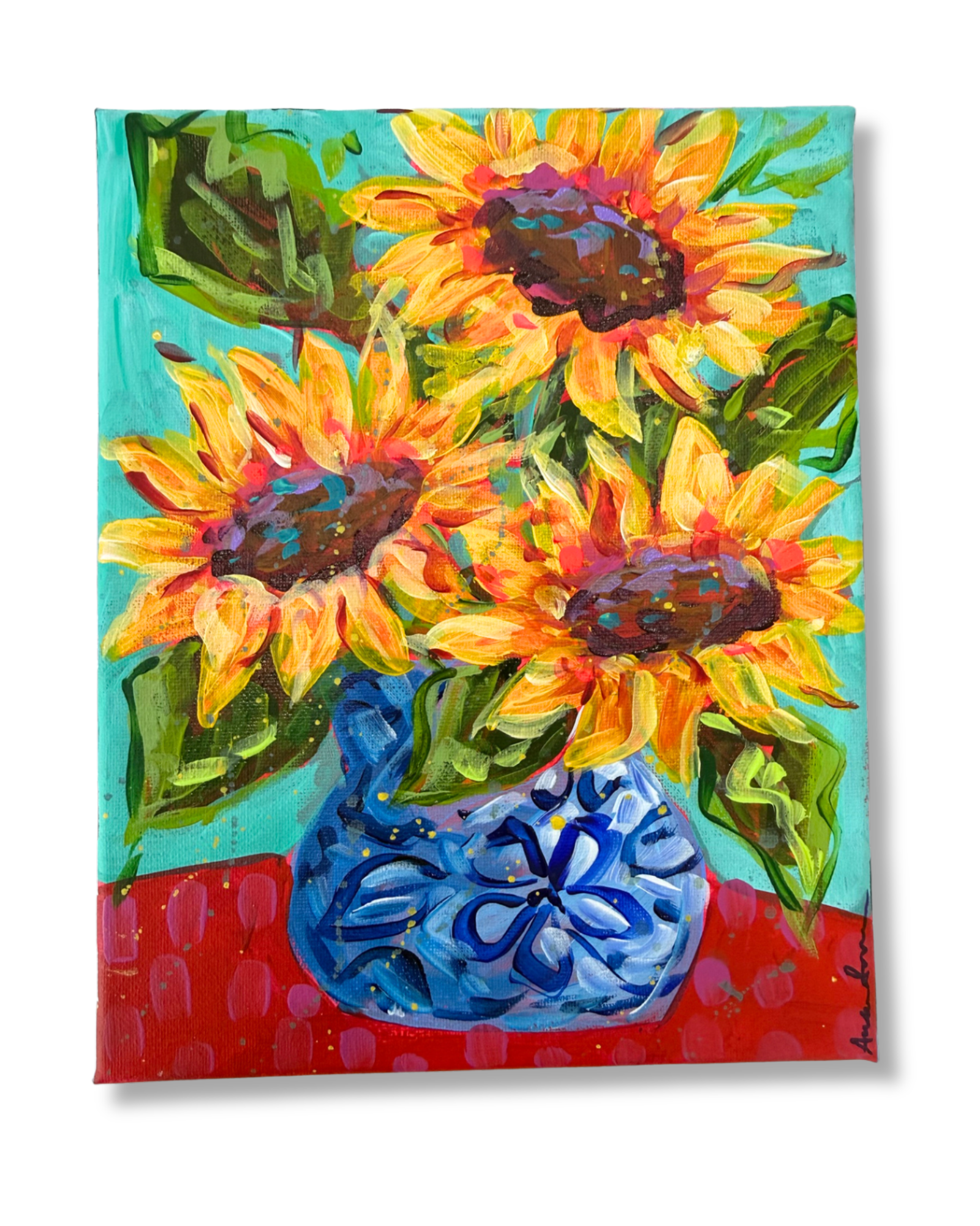 Sunflower Floral Bouquet Original 8x10 Painting | Whimsical Fall Home Decor Art