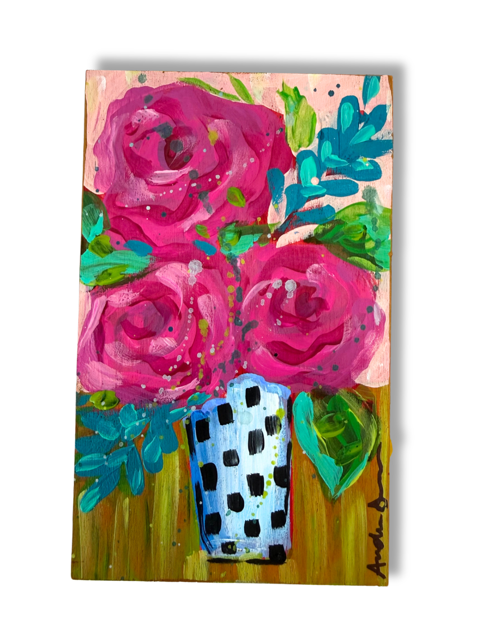 Floral Bouquet Original Painting Block | Whimsical Home Decor Art