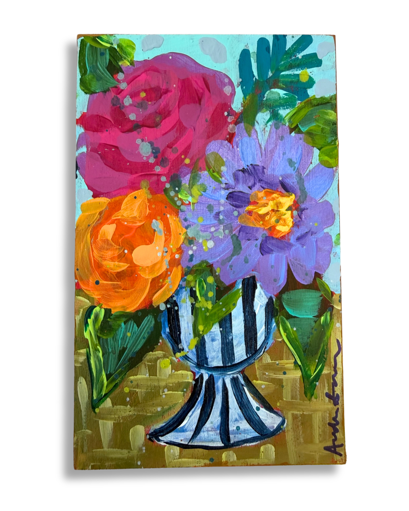 Floral Bouquet Original Painting Block | Whimsical Home Decor Art