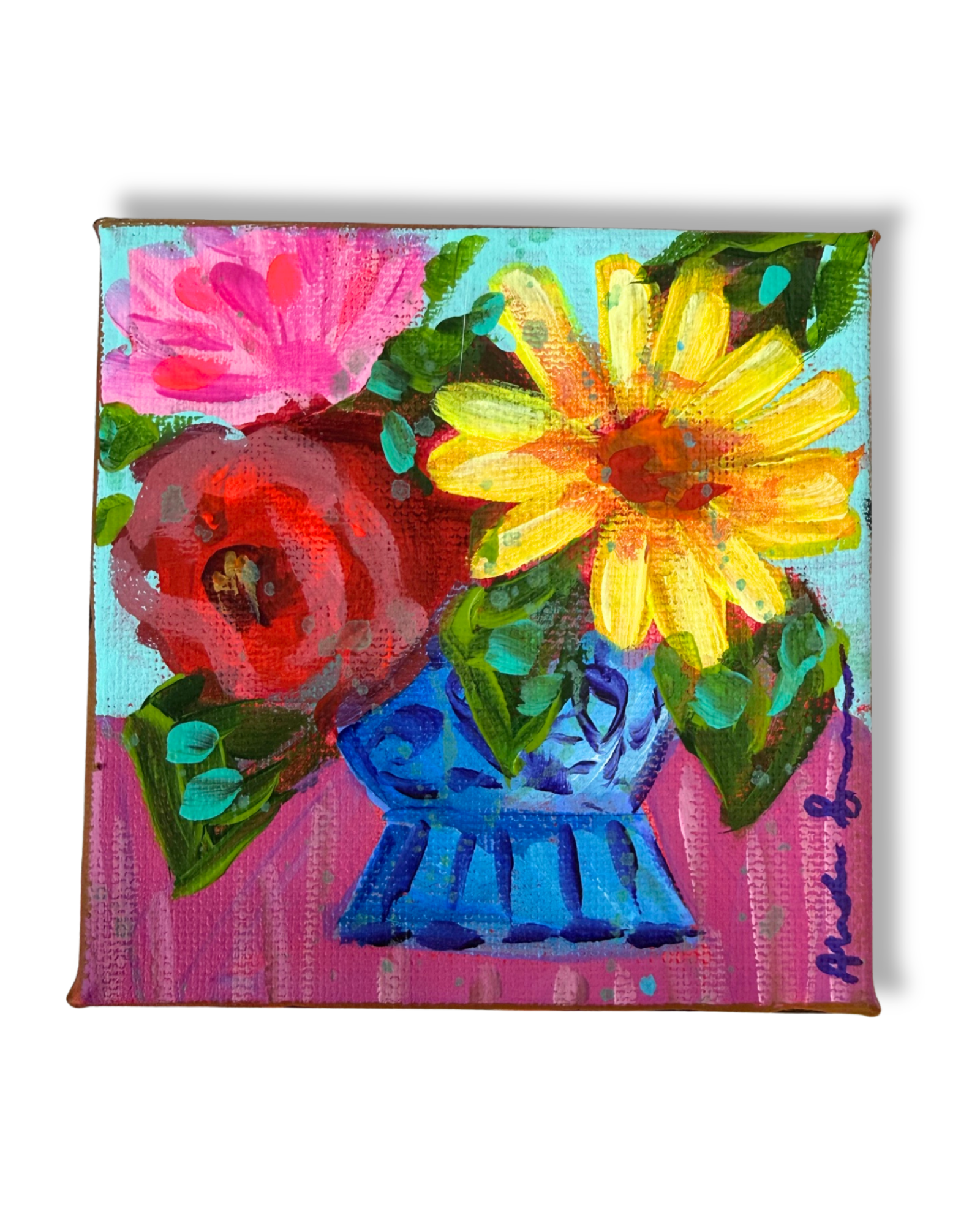 Floral Bouquet 4x4 Original Painting | Whimsical Home Decor Art
