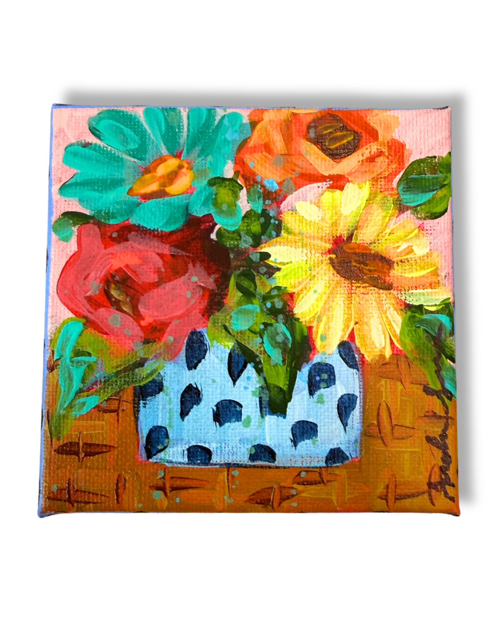 Floral Bouquet 4x4 Original Painting | Whimsical Home Decor Art