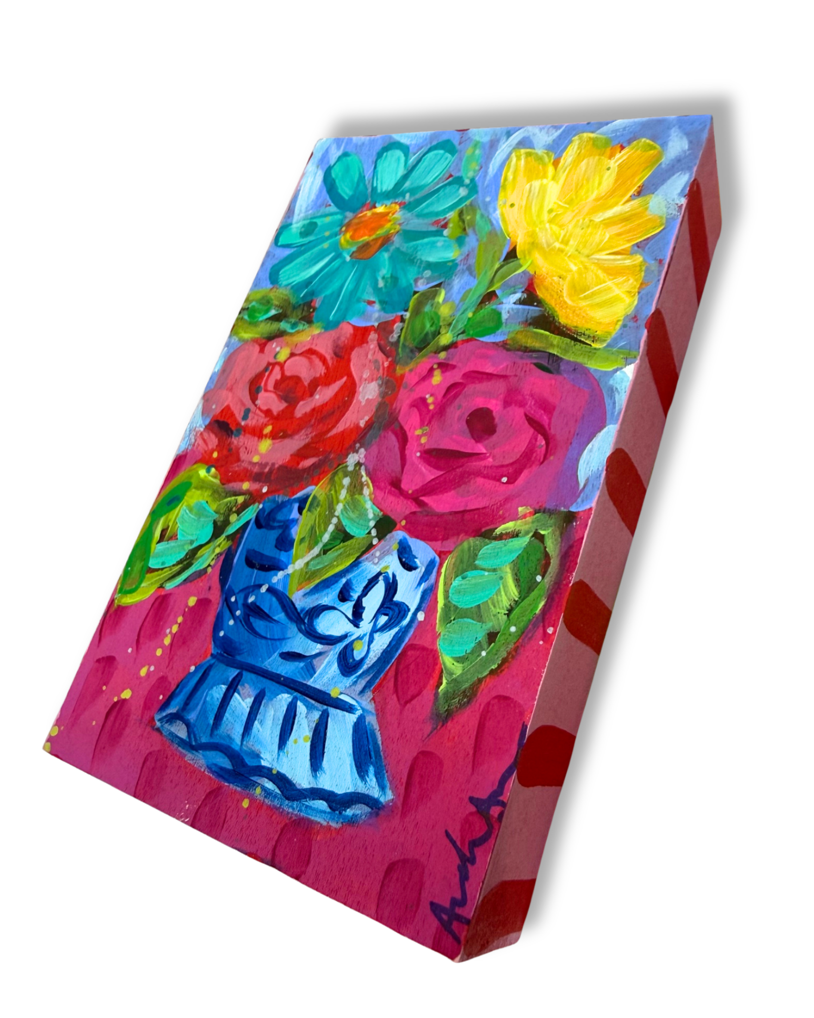 Floral Bouquet Original Painting Block | Whimsical Home Decor Art