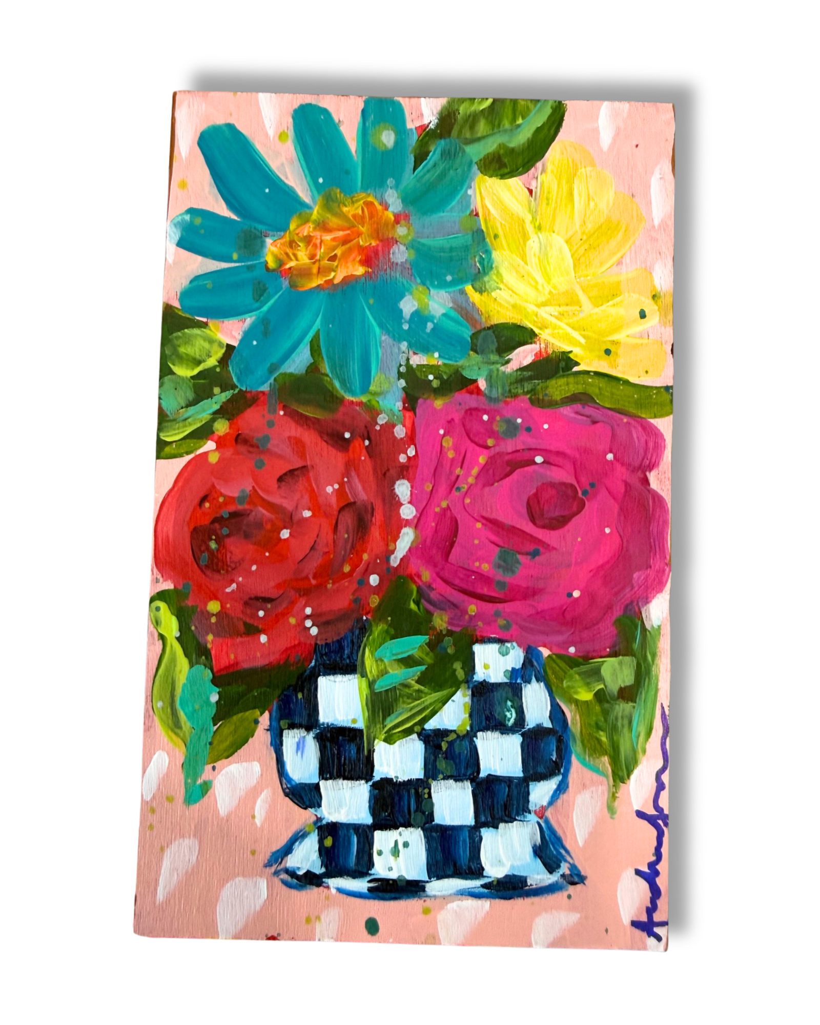 Floral Bouquet Original Painting Block | Whimsical Home Decor Art