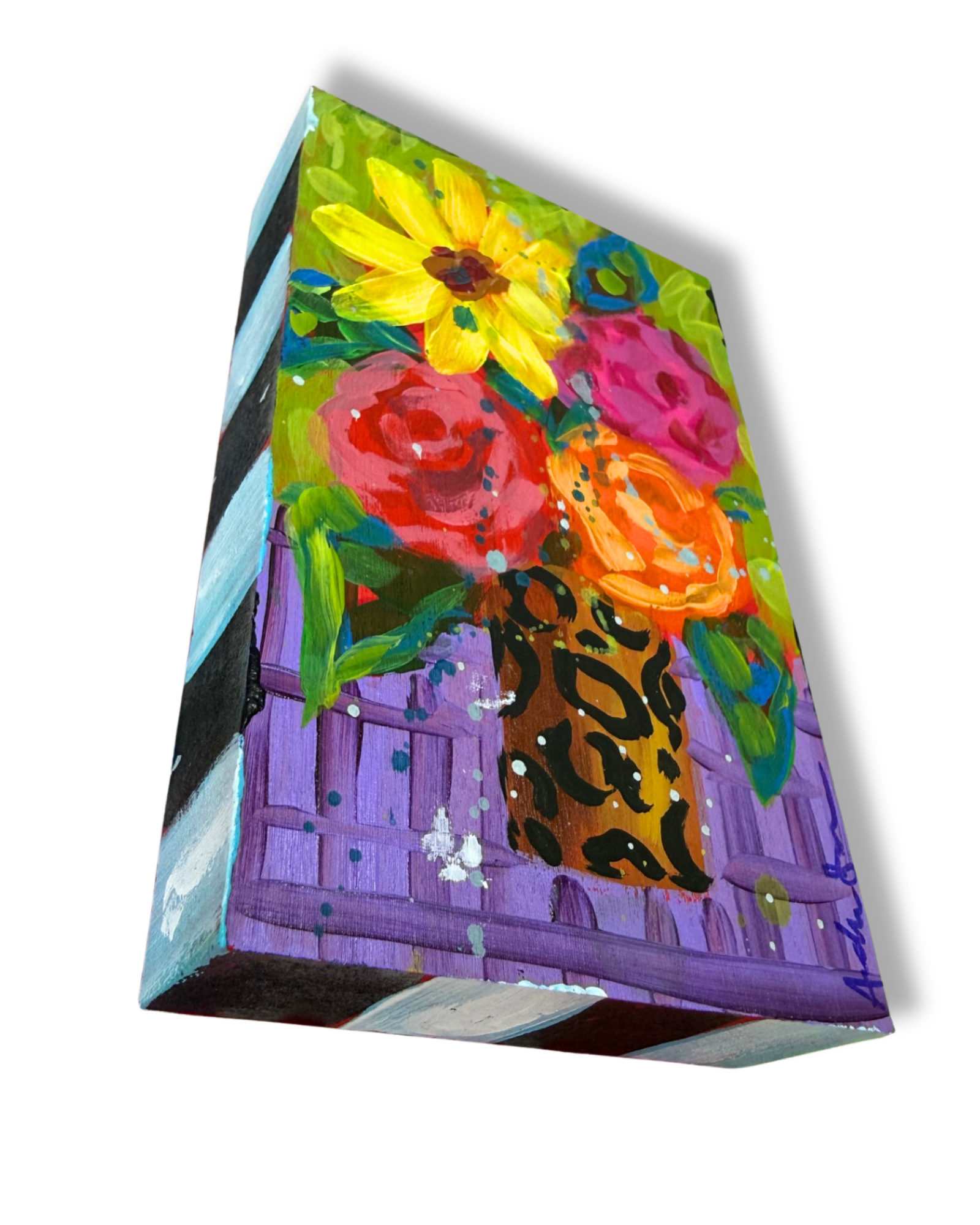 Floral Bouquet Original Painting Block | Whimsical Home Decor Art