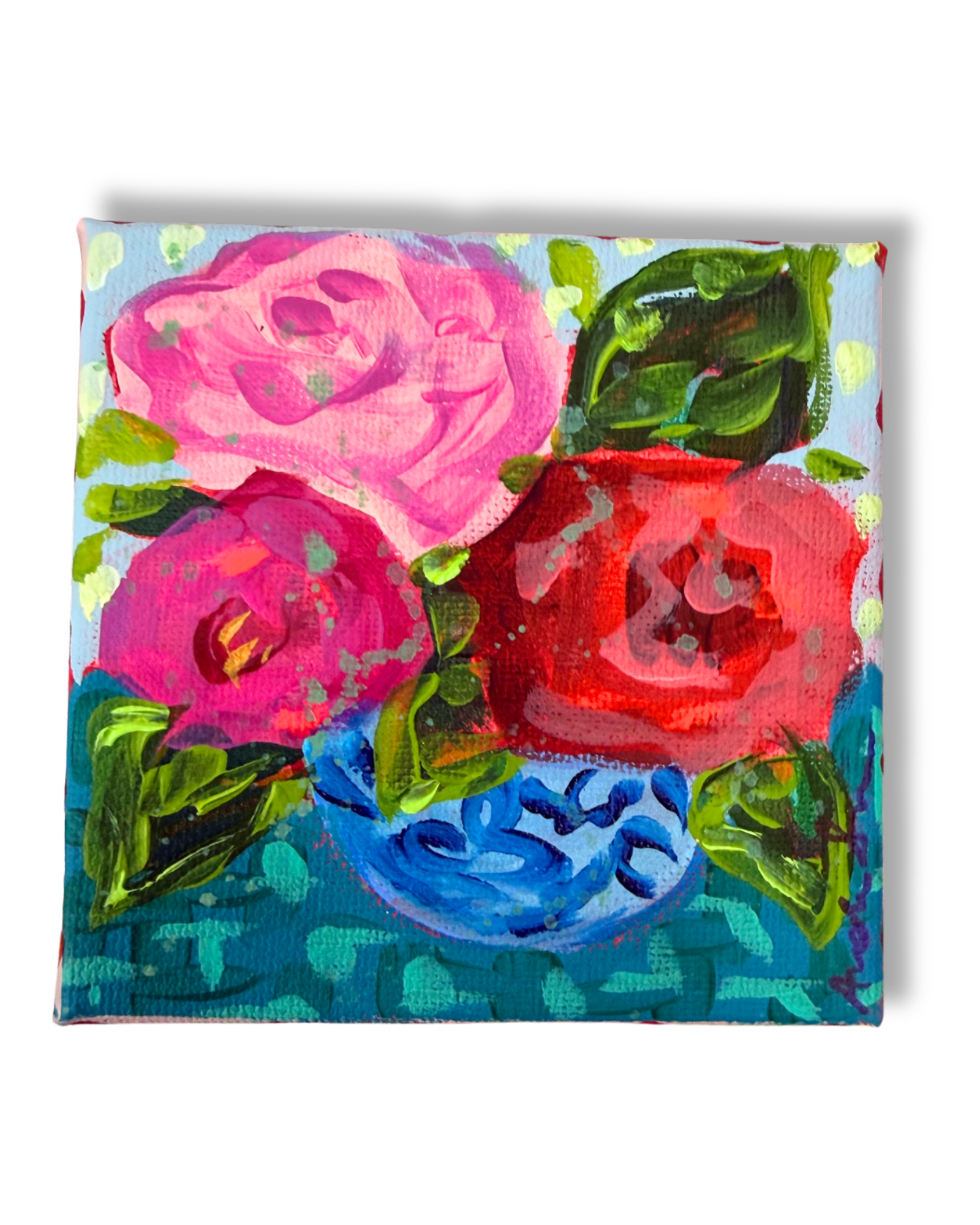 Floral Bouquet 4x4 Original Painting | Whimsical Home Decor Art