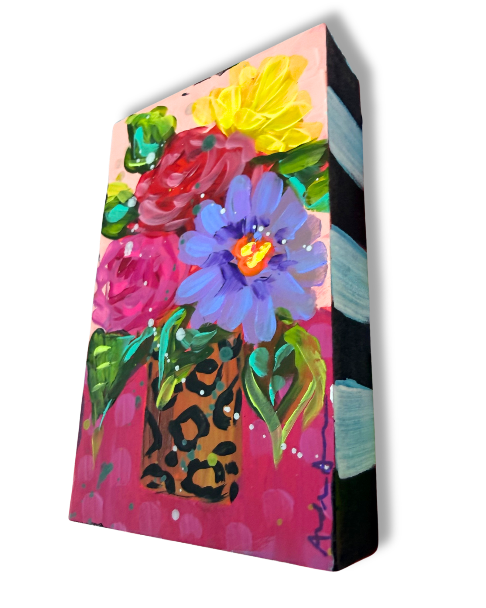Floral Bouquet Original Painting Block | Whimsical Home Decor Art