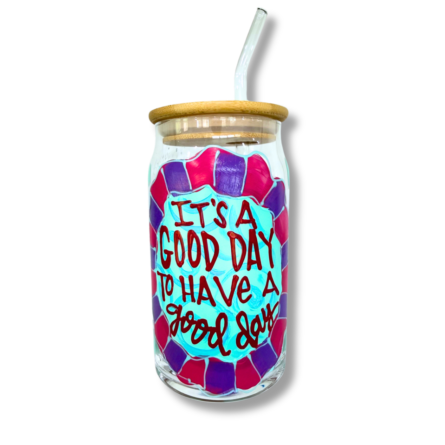 It's a Good Day Hand Painted Can Glass with Straw