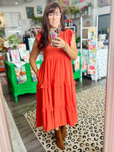 Load image into Gallery viewer, V-Neck Tiered Ruffle Dress in Orange