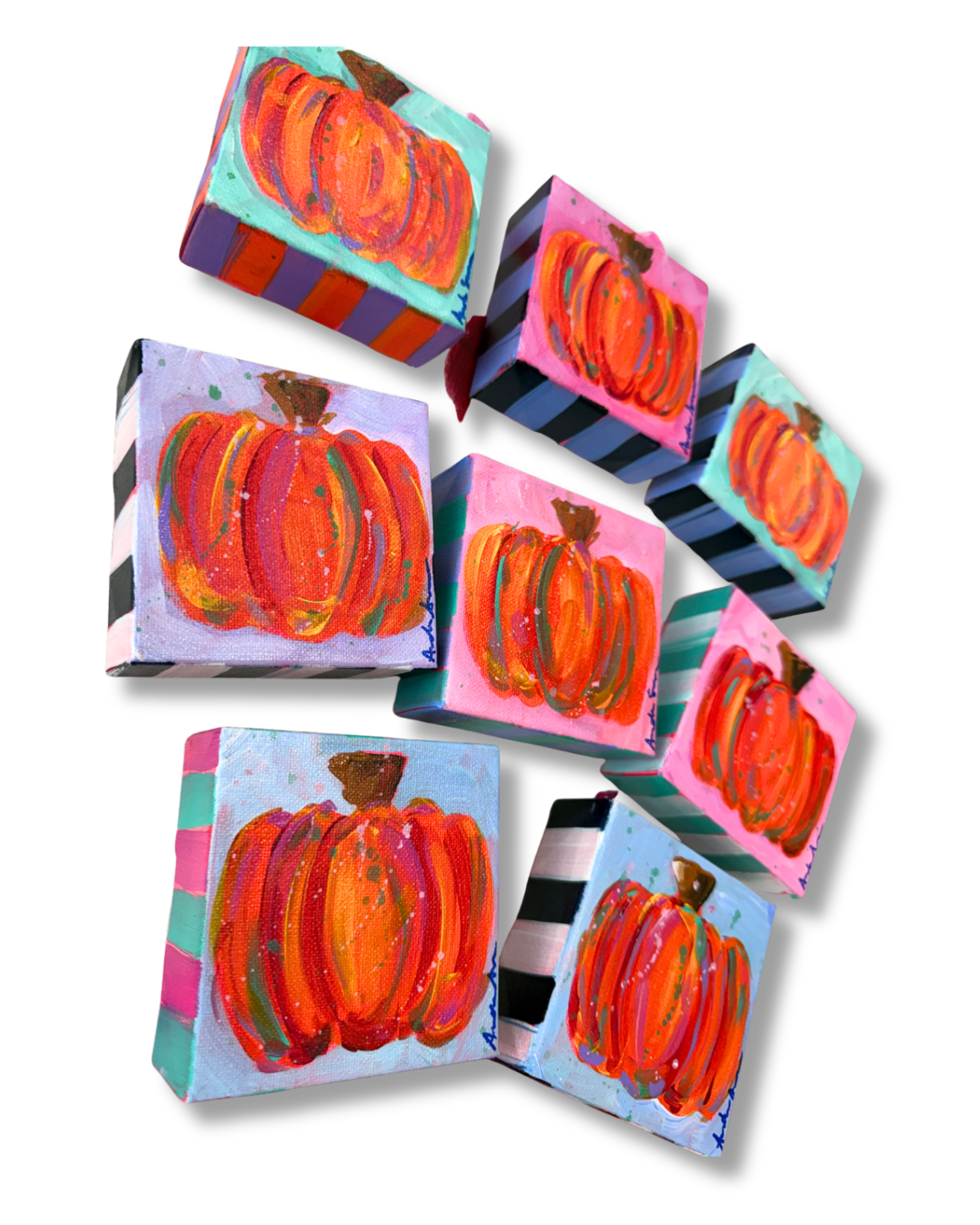 Pumpkin Original 4x4 Painting | Whimsical Fall Halloween Home Decor Art