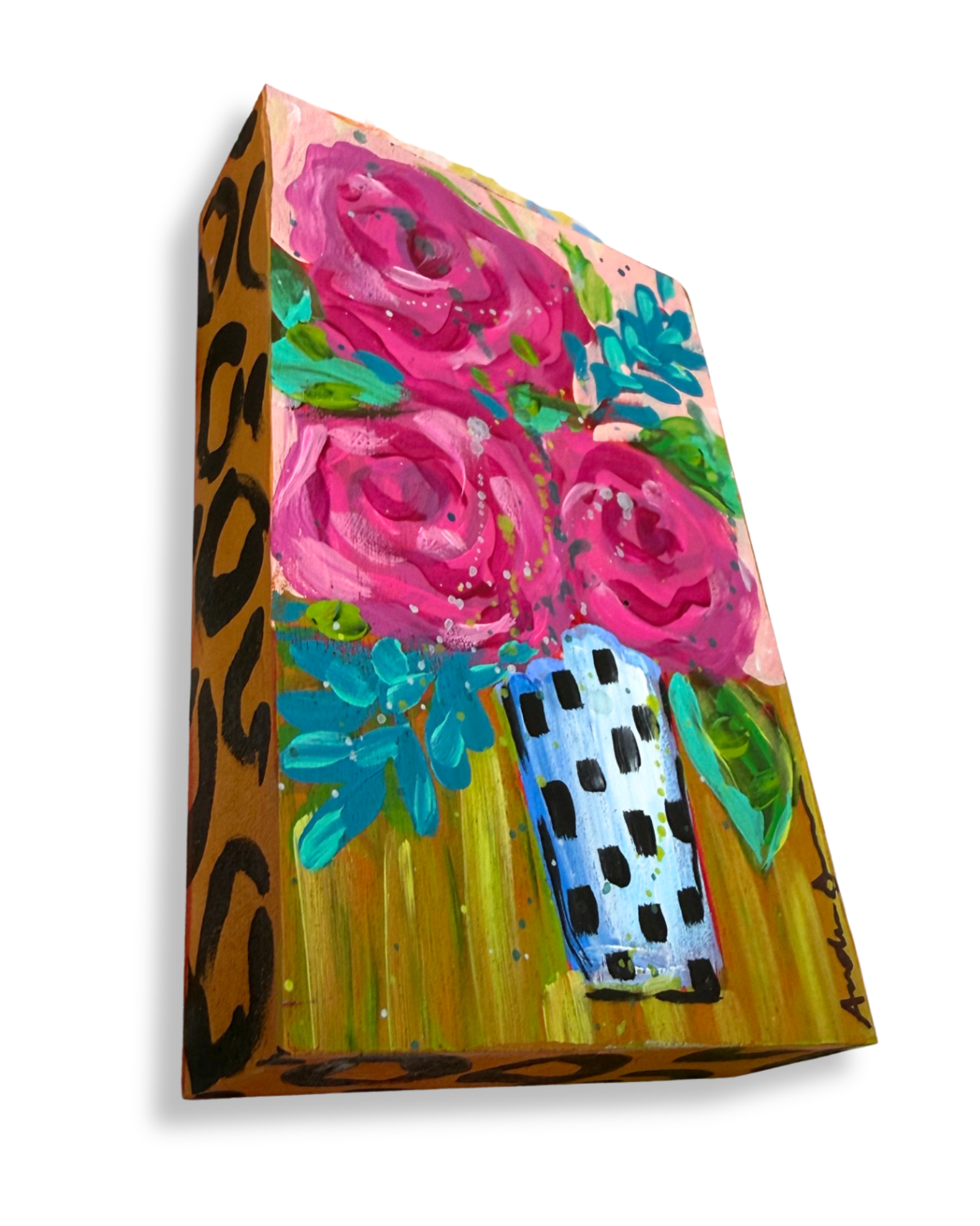 Floral Bouquet Original Painting Block | Whimsical Home Decor Art