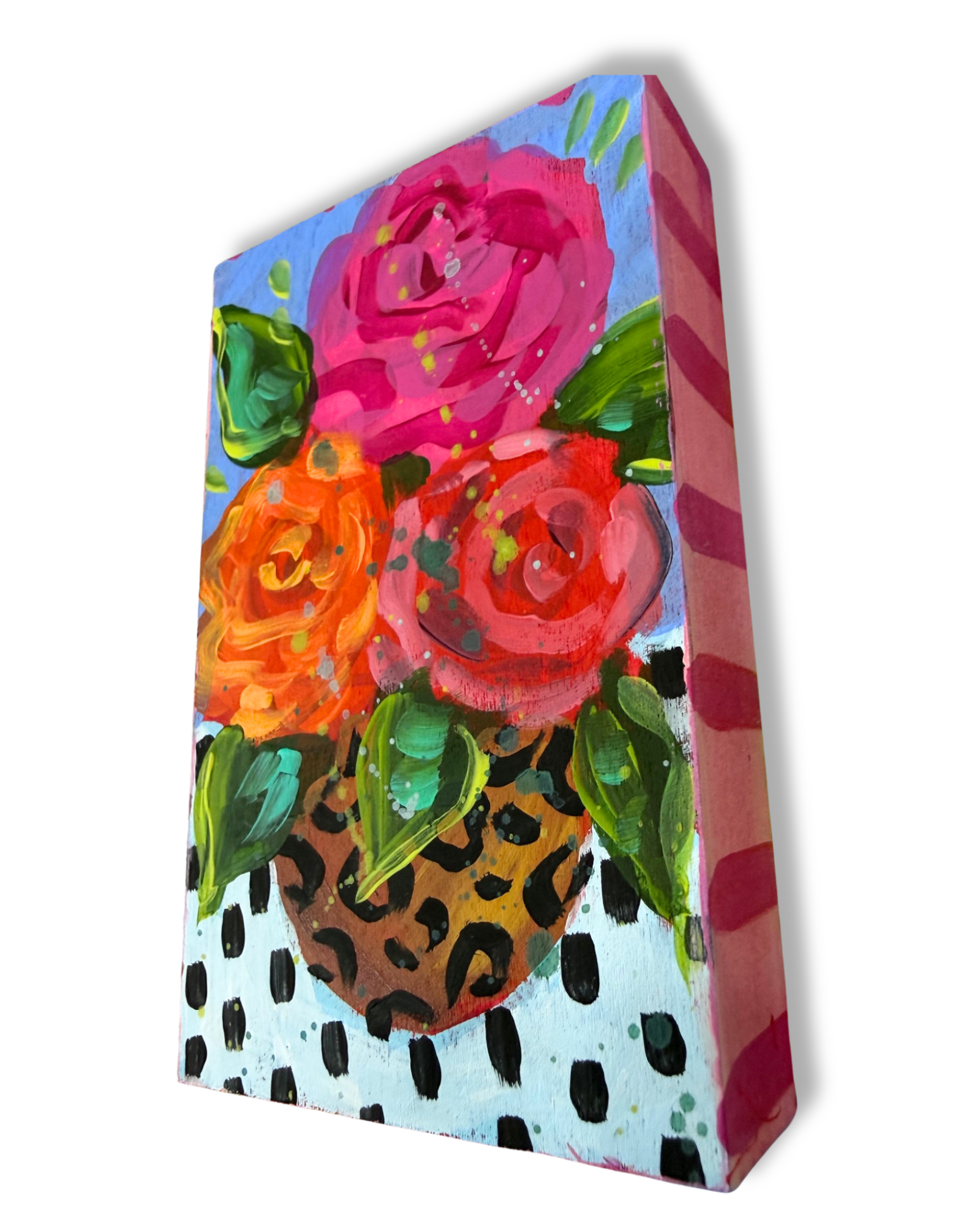Floral Bouquet Original Painting Block | Whimsical Home Decor Art