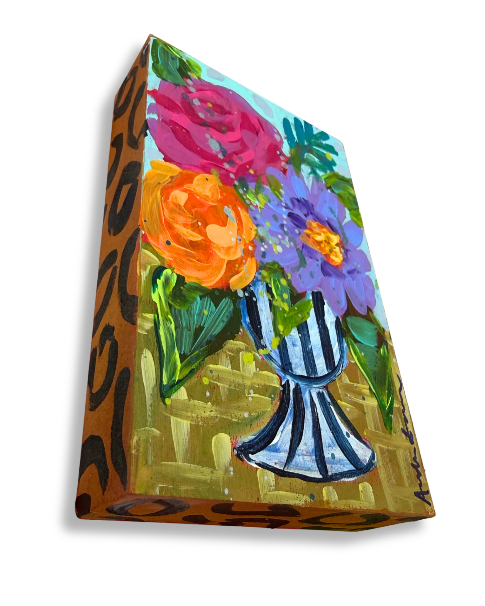 Floral Bouquet Original Painting Block | Whimsical Home Decor Art