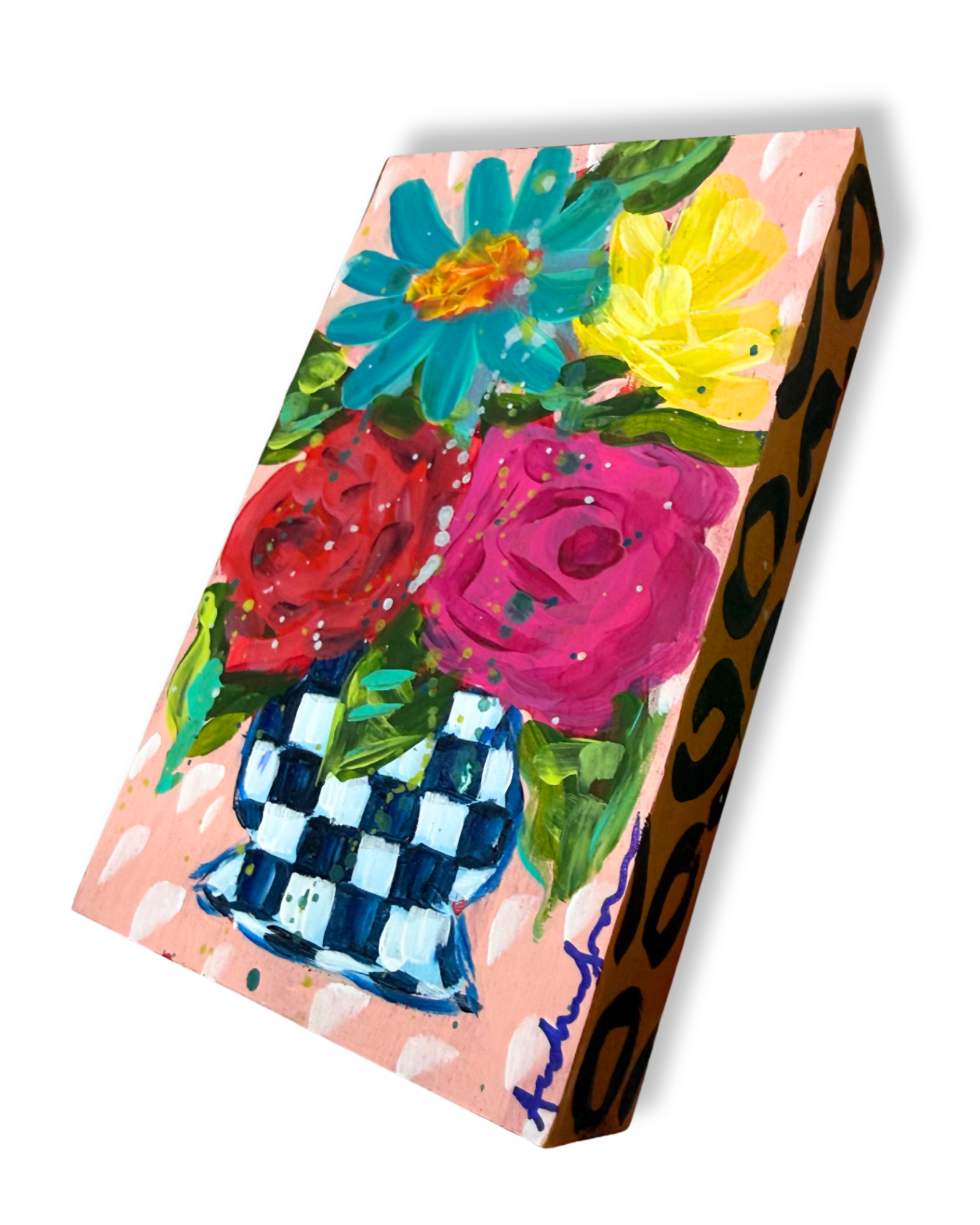 Floral Bouquet Original Painting Block | Whimsical Home Decor Art