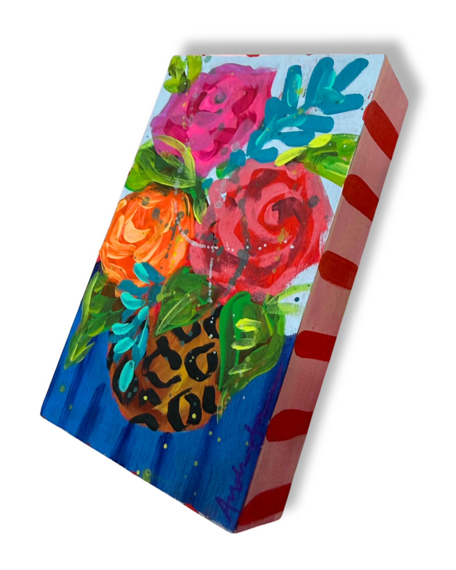 Floral Bouquet Original Painting Block | Whimsical Home Decor Art