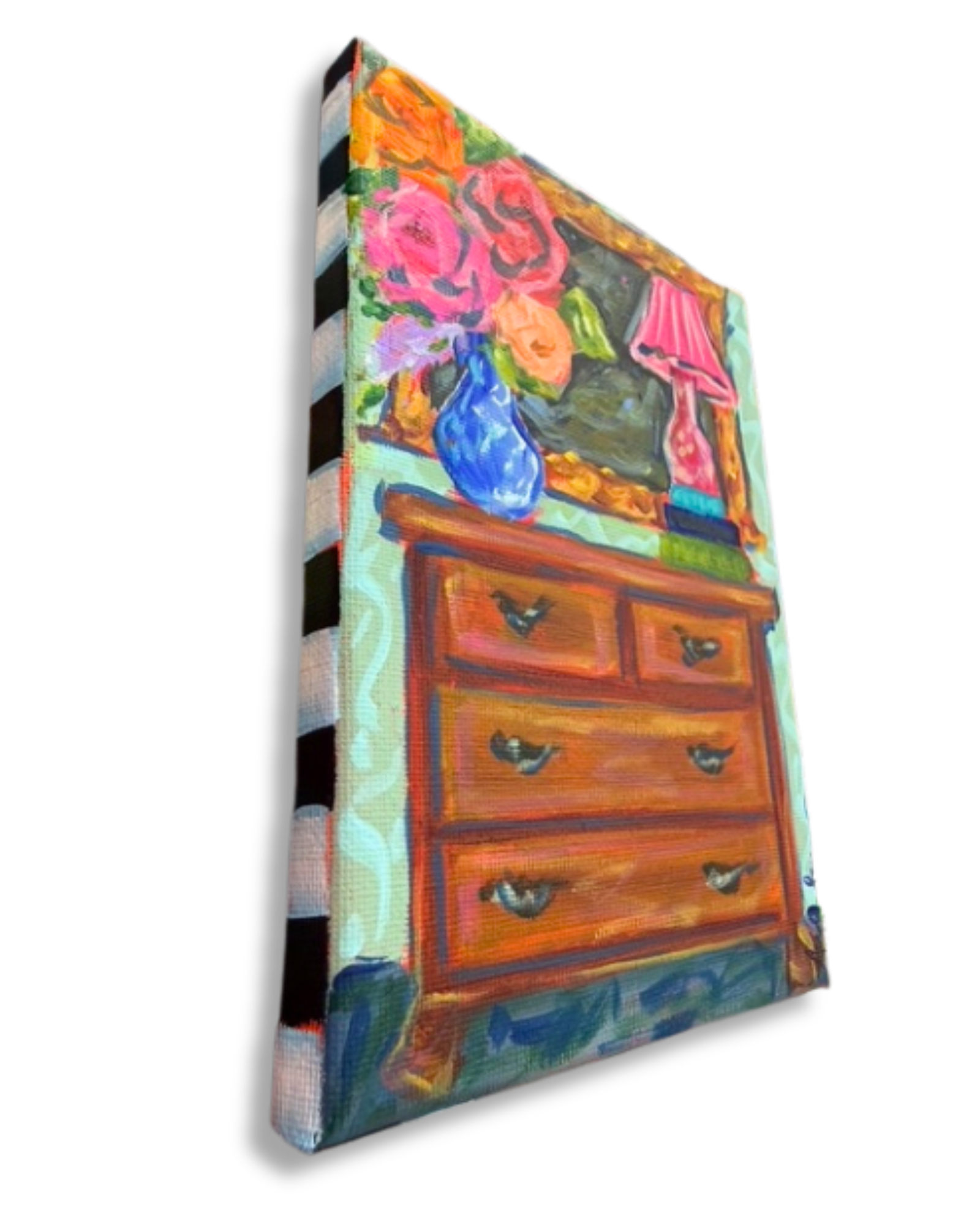 Dresser with Floral Bouquet Original Painting | Whimsical Home Decor Art