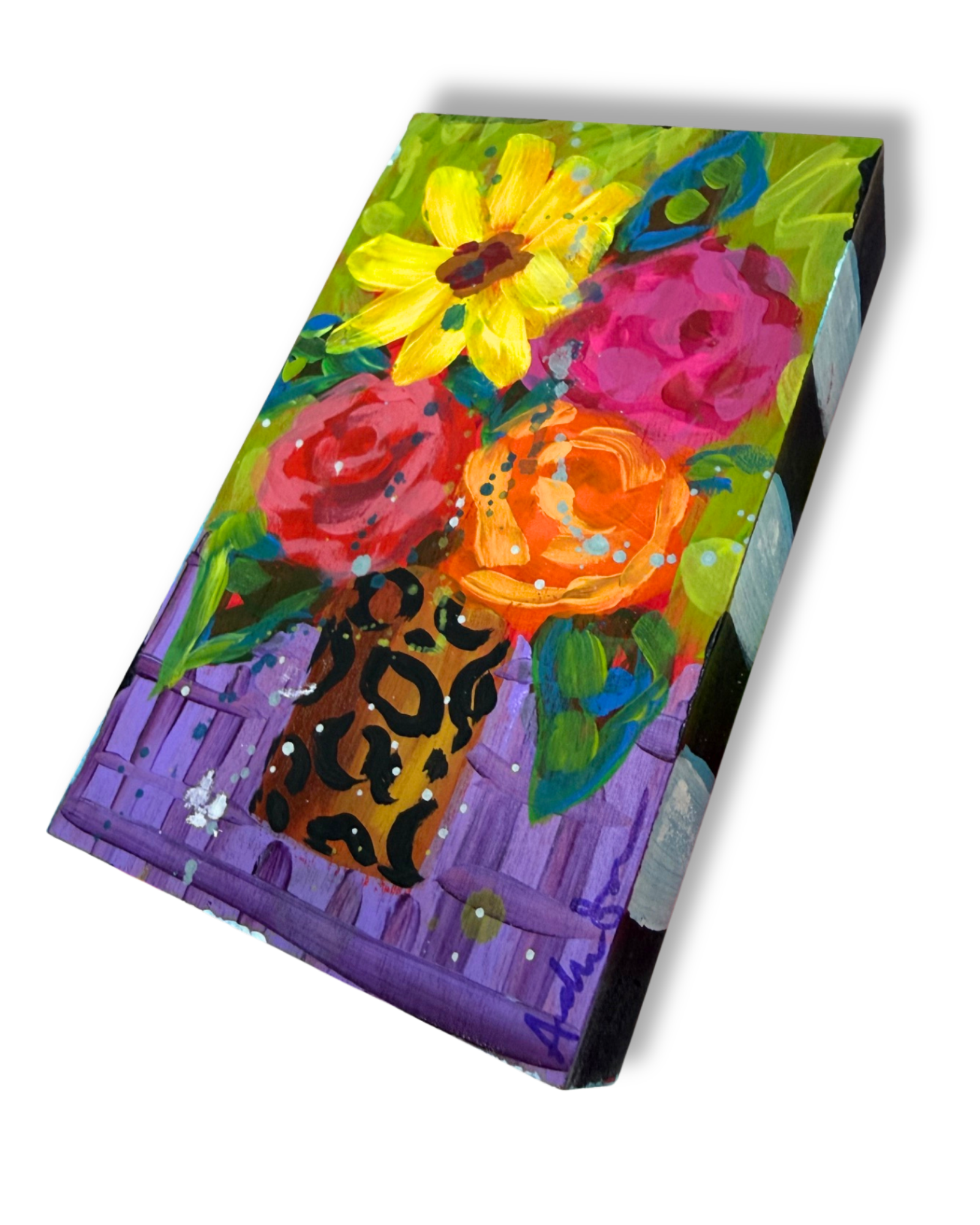 Floral Bouquet Original Painting Block | Whimsical Home Decor Art