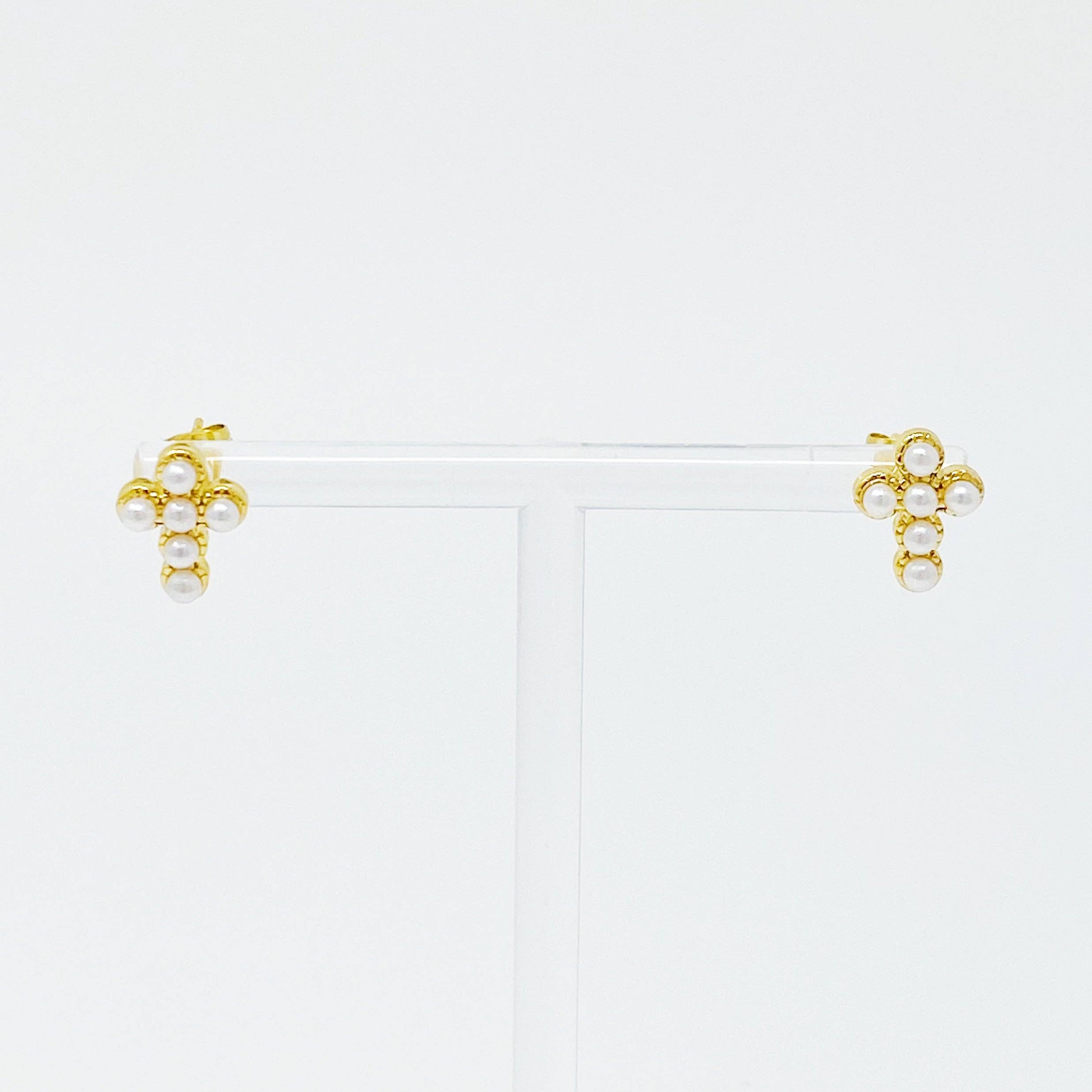 Dainty Cross Stud Earrings: Clear Crystal