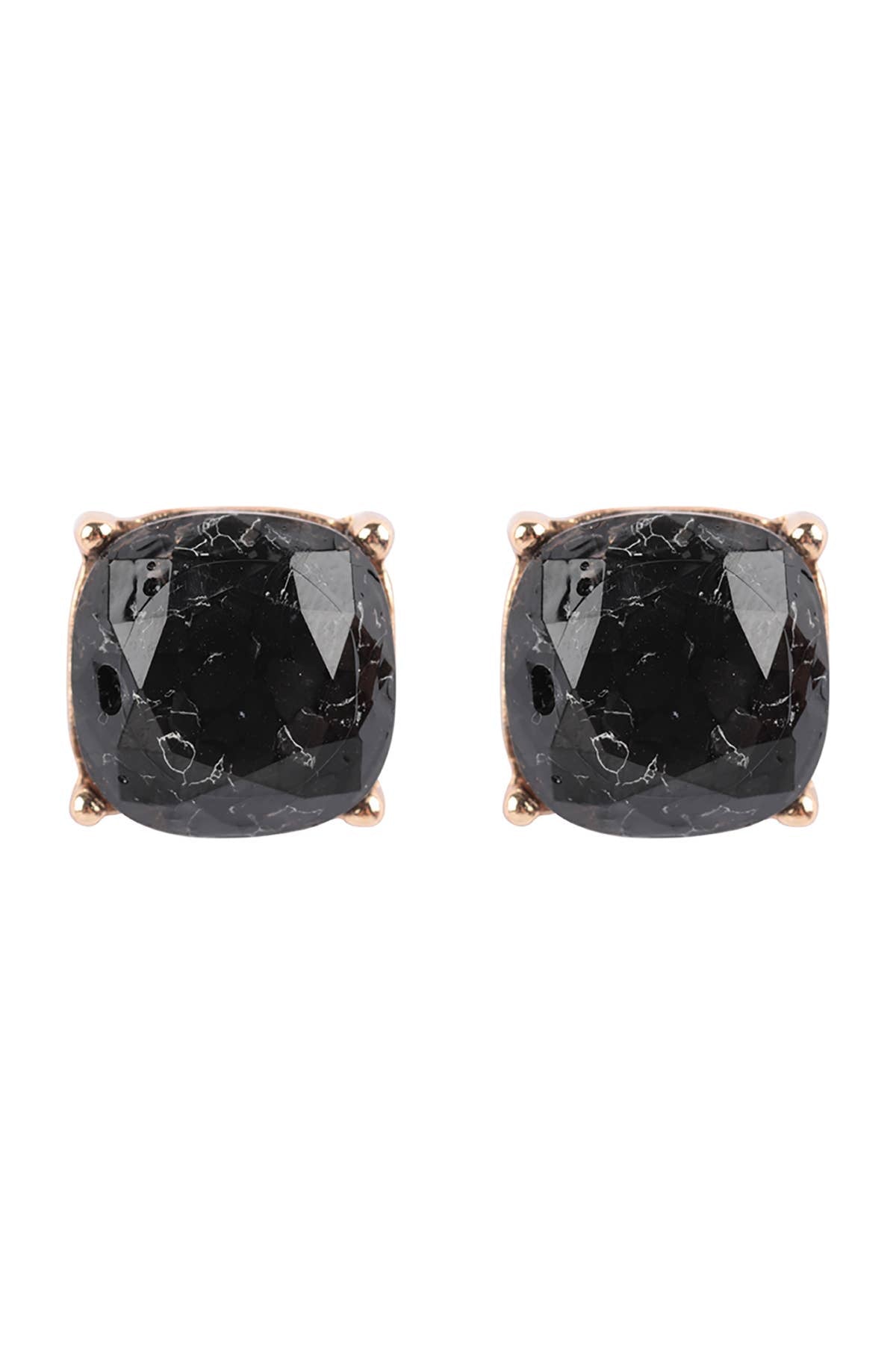 ME3199 - CUSHION CUT SEMI STONE EPOXY STUD EARRINGS: DALMATIAN