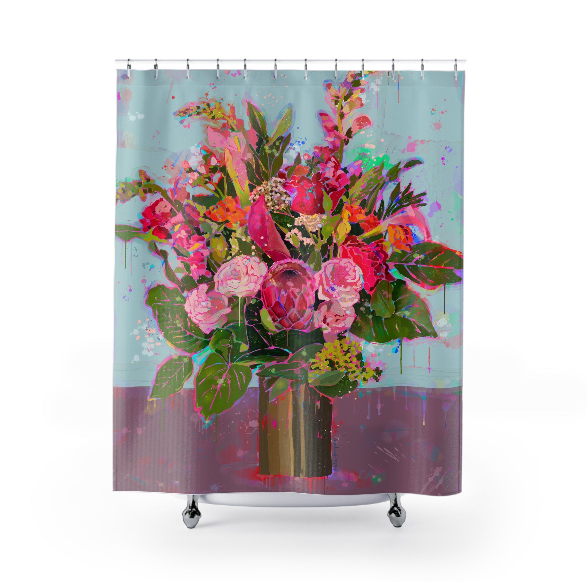 Brass Vase Bouquet Shower Curtains