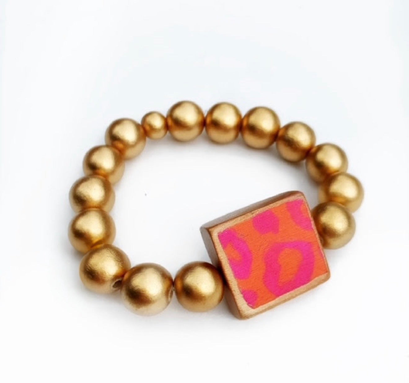 Mango Caramel Leopard Matte Gold Beaded Stacking Bracelet