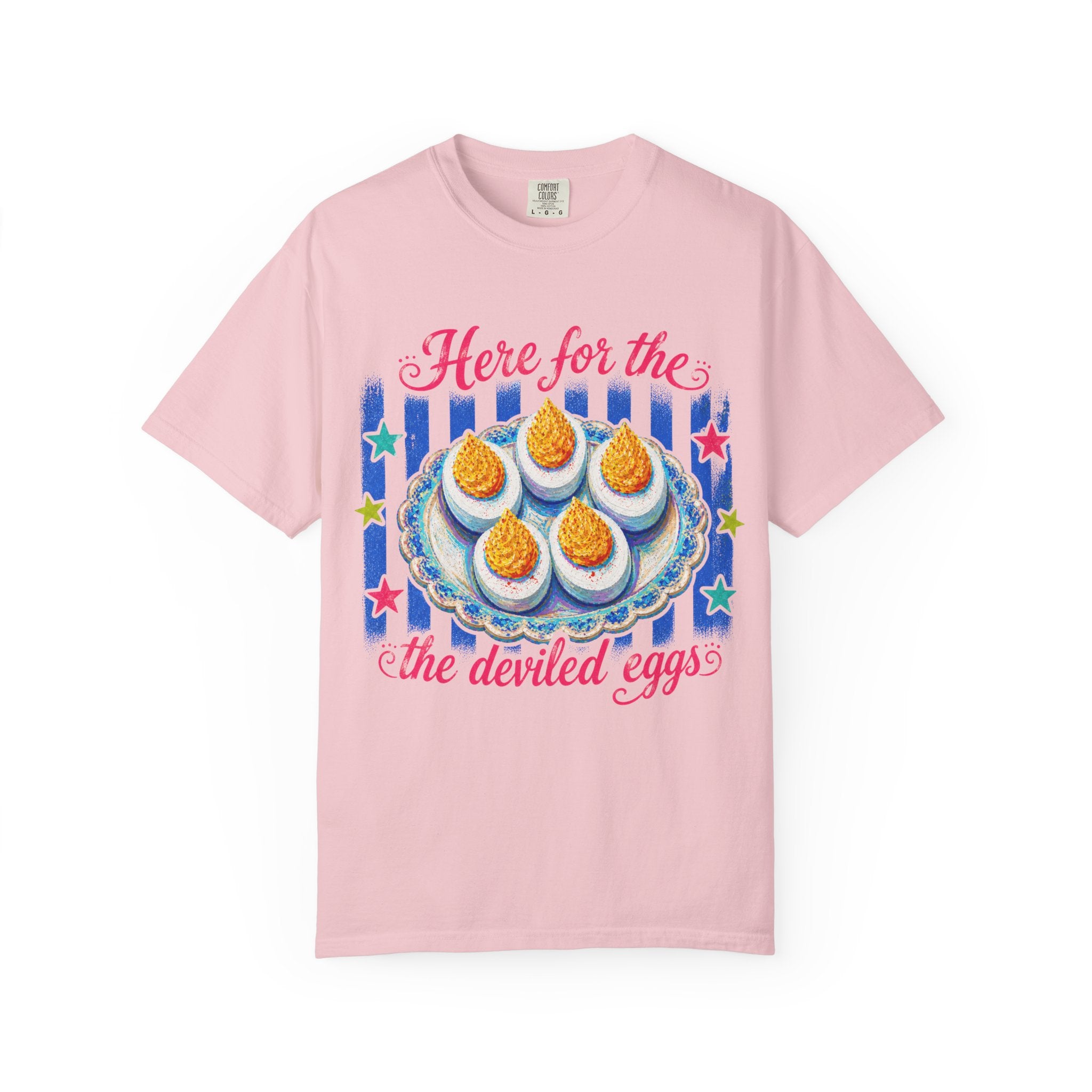 Here For The Deviled Eggs T-Shirt | Colorful Funny Graphic Tee
