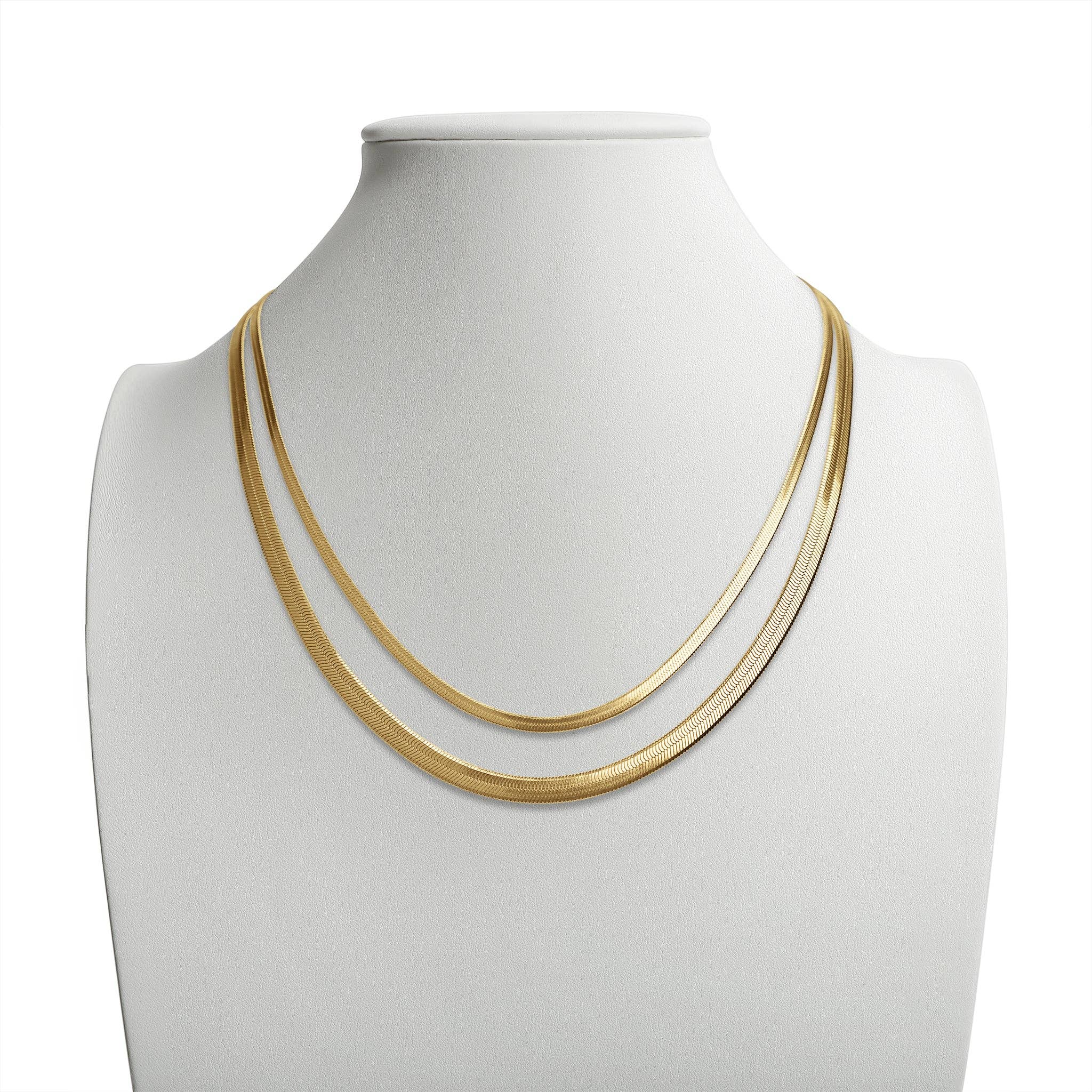 18k Gold Herringbone Chain Necklace: 3mm / 14"