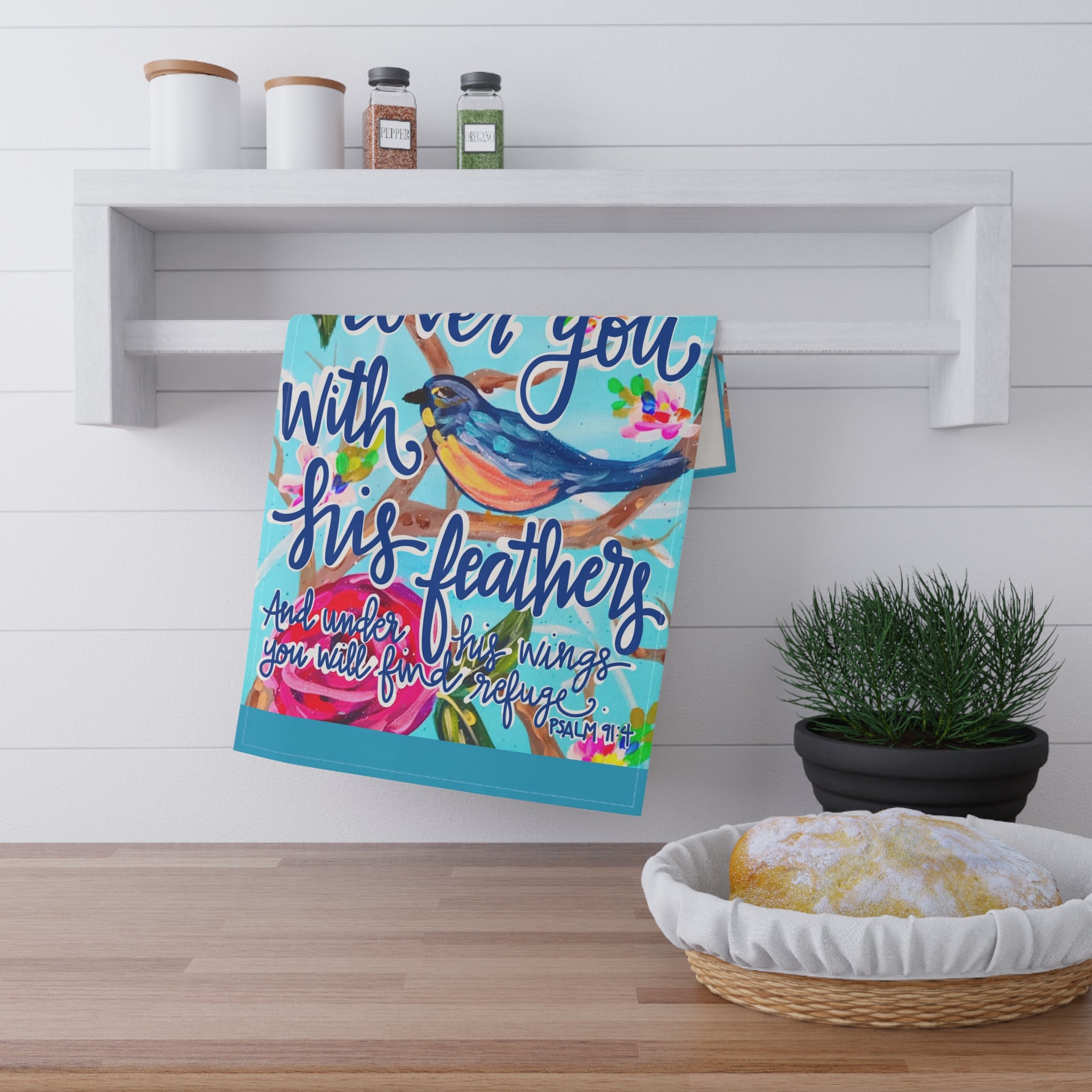 He Will Cover You Scripture Tea Towel