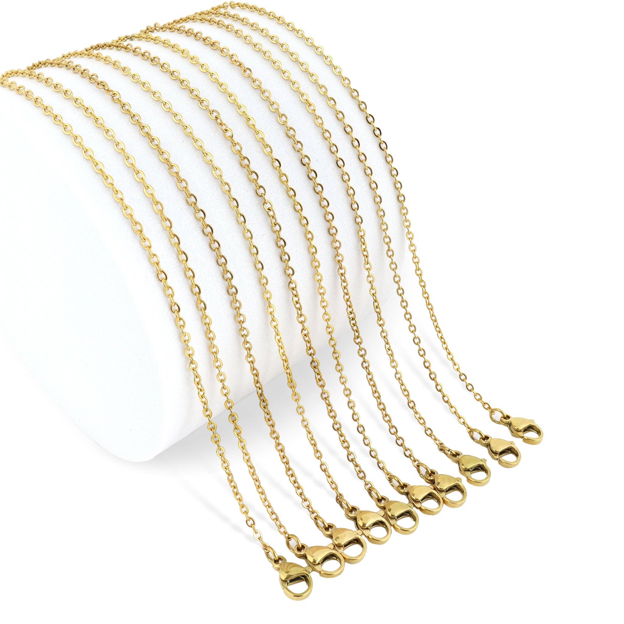 10 Pack - Gold 16" Stainless Steel Loop Chain Necklace