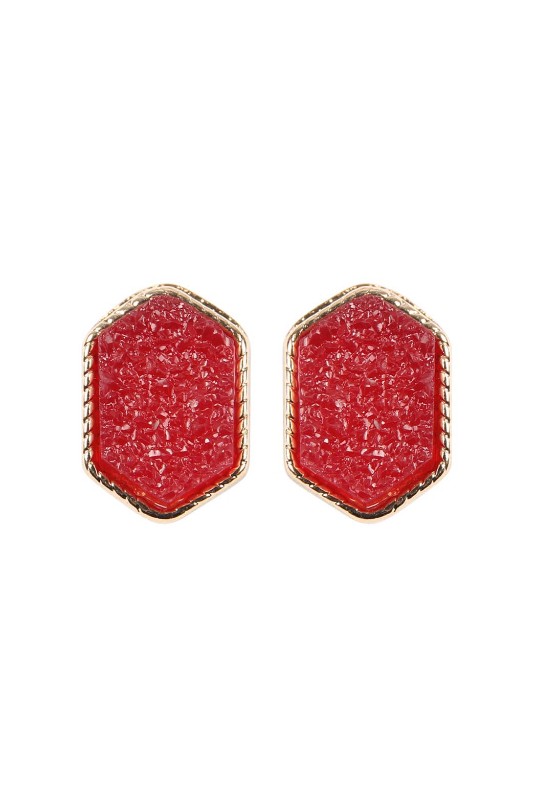 VE2334 - DRUZY HEXAGON POST EARRINGS: FUCHSIA